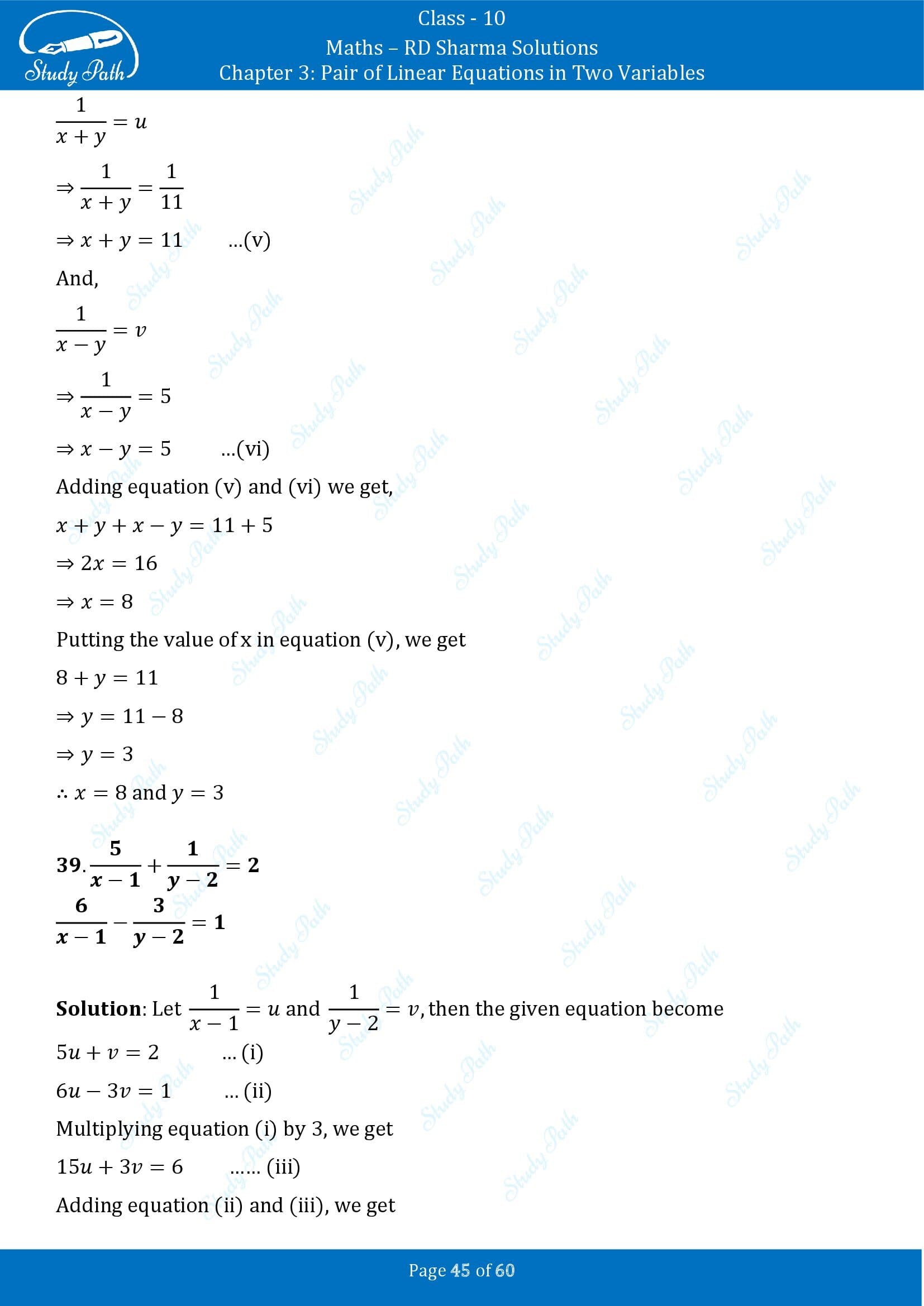 RD Sharma Solutions Class 10 Chapter 3 Pair of Linear Equations in Two Variables Exercise 3.3 00045