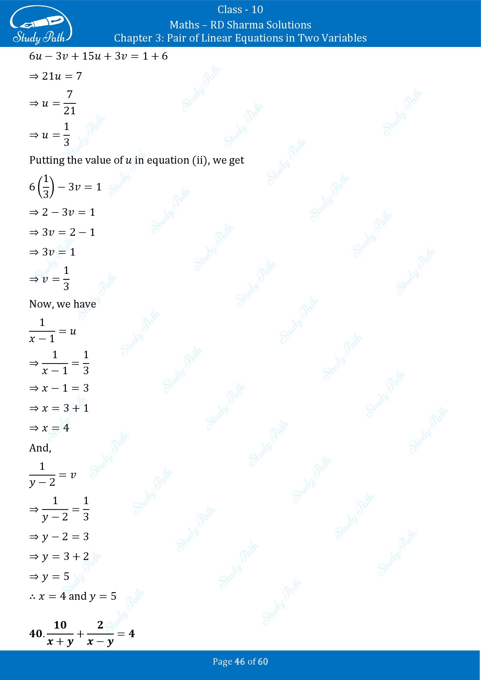 RD Sharma Solutions Class 10 Chapter 3 Pair of Linear Equations in Two Variables Exercise 3.3 00046