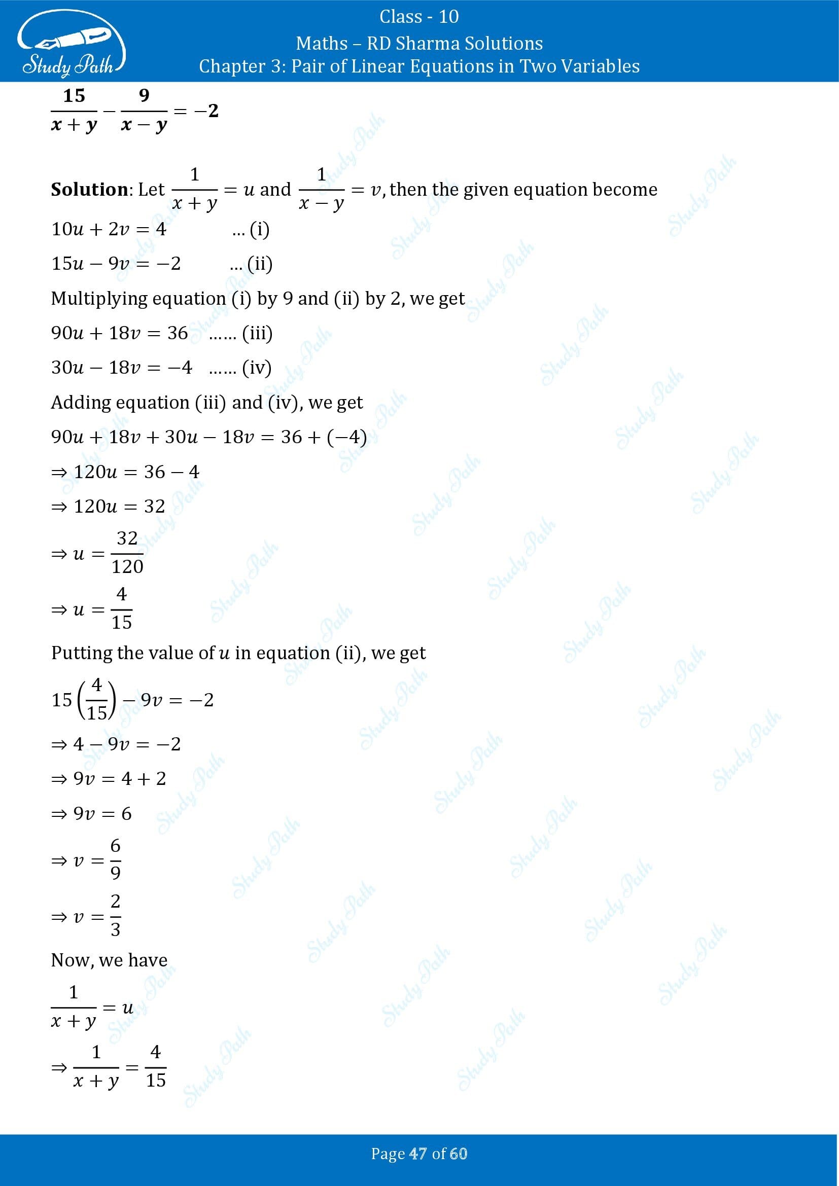 RD Sharma Solutions Class 10 Chapter 3 Pair of Linear Equations in Two Variables Exercise 3.3 00047