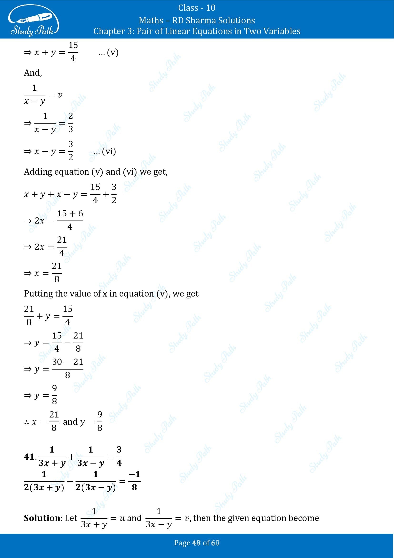 RD Sharma Solutions Class 10 Chapter 3 Pair of Linear Equations in Two Variables Exercise 3.3 00048
