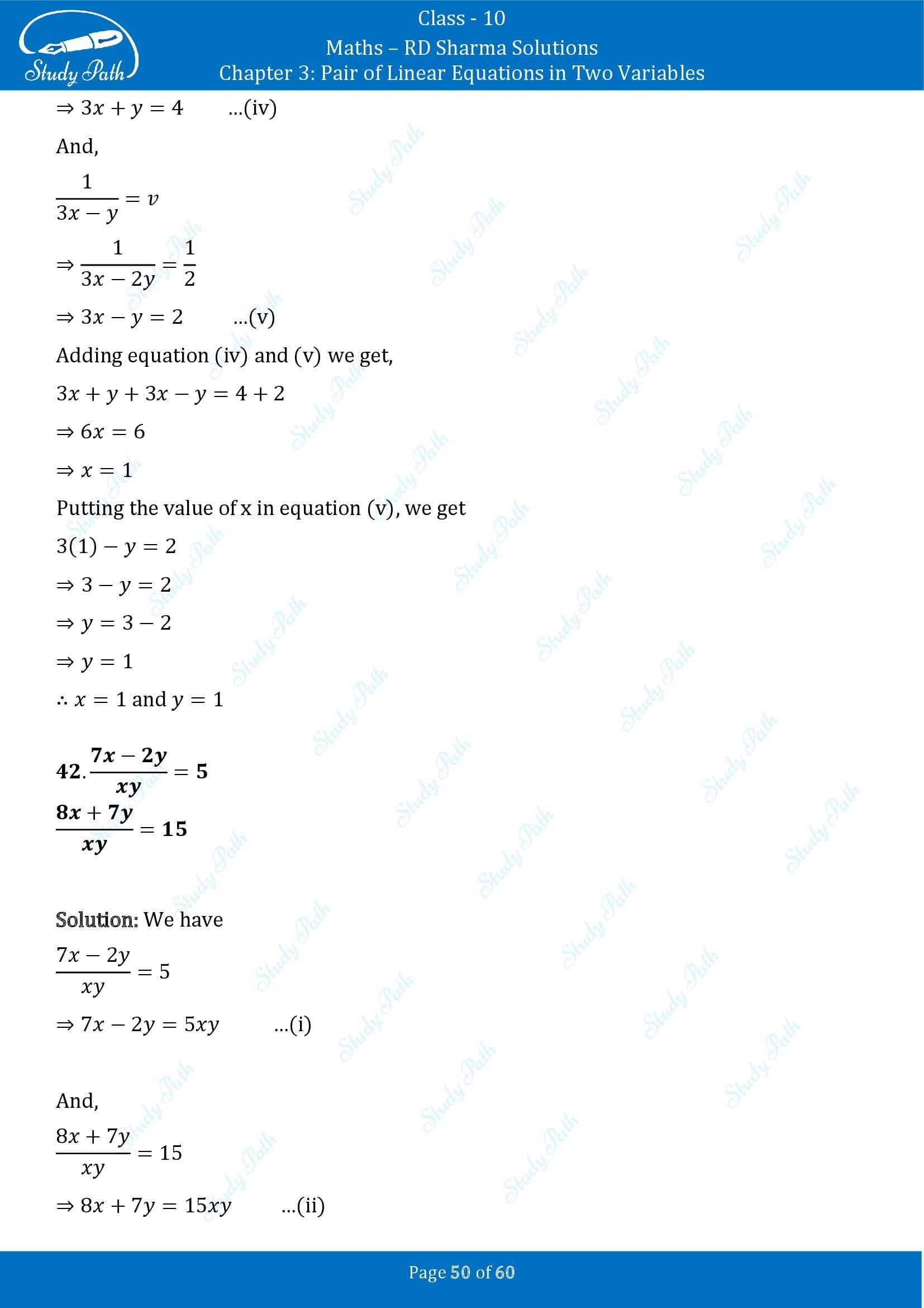 RD Sharma Solutions Class 10 Chapter 3 Pair of Linear Equations in Two Variables Exercise 3.3 00050