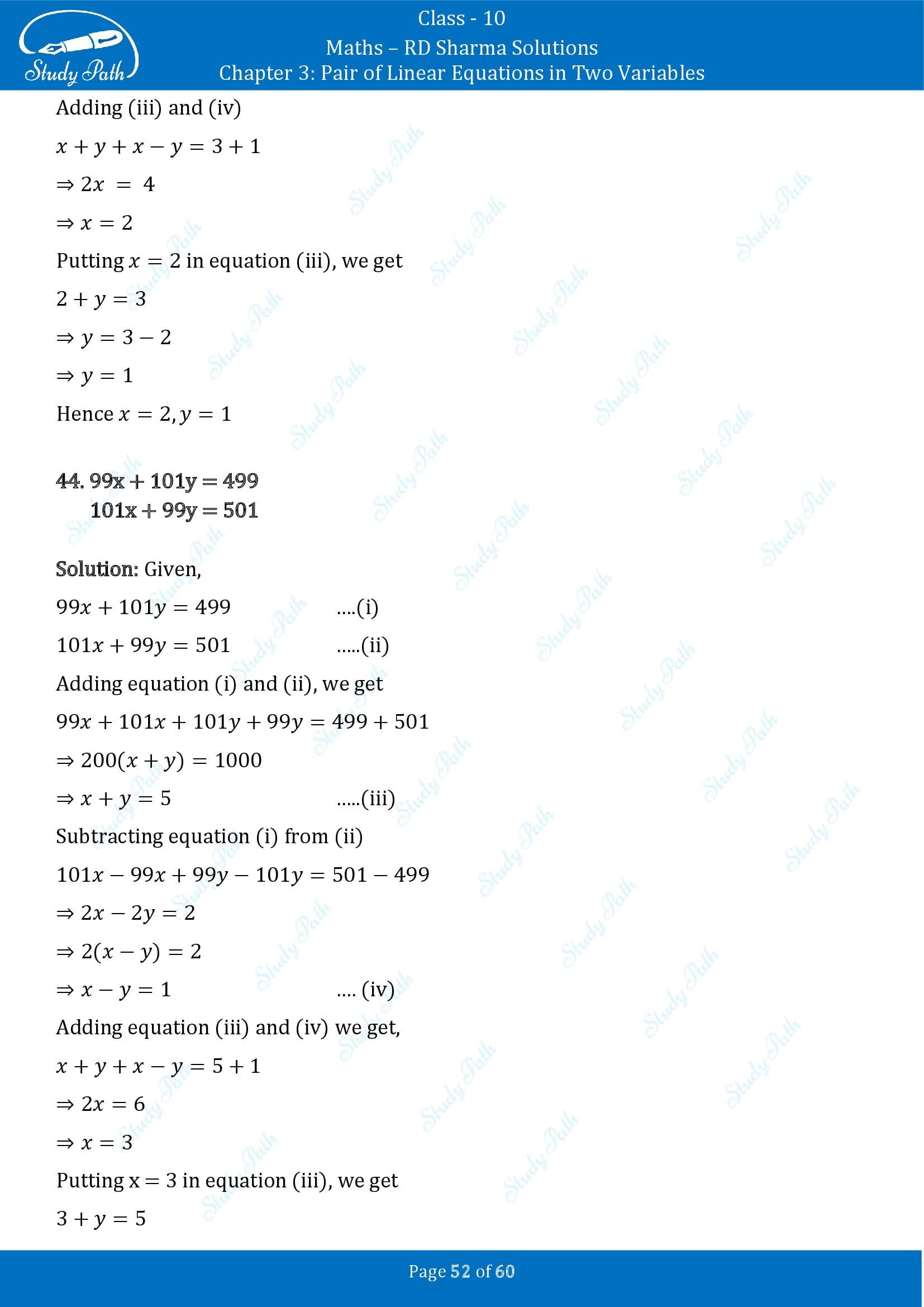 RD Sharma Solutions Class 10 Chapter 3 Pair of Linear Equations in Two Variables Exercise 3.3 00052