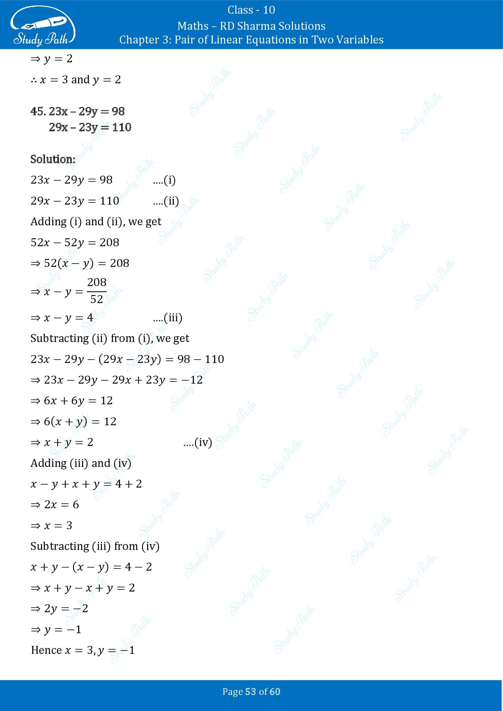 RD Sharma Solutions Class 10 Chapter 3 Pair of Linear Equations in Two Variables Exercise 3.3 00053