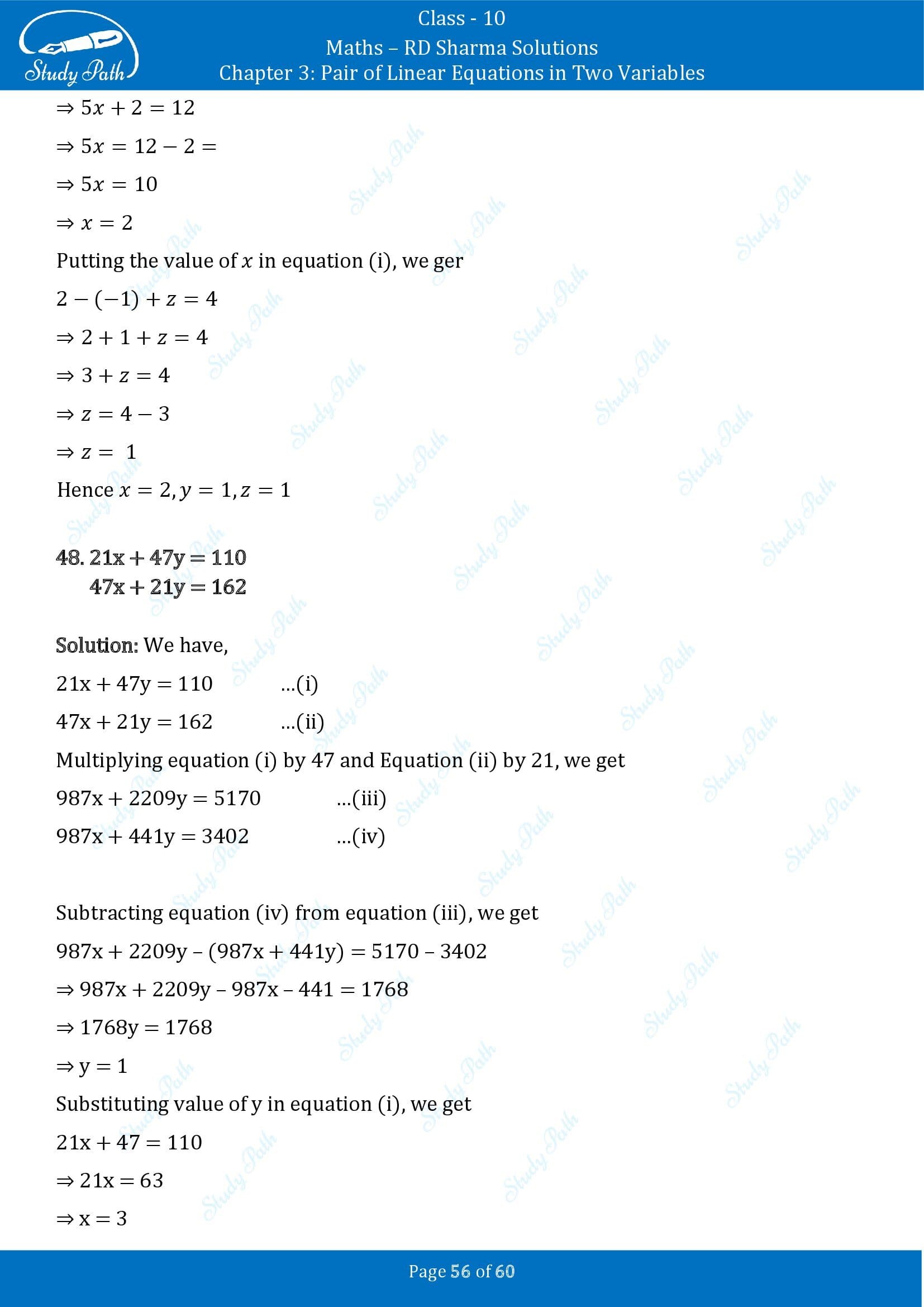 RD Sharma Solutions Class 10 Chapter 3 Pair of Linear Equations in Two Variables Exercise 3.3 00056