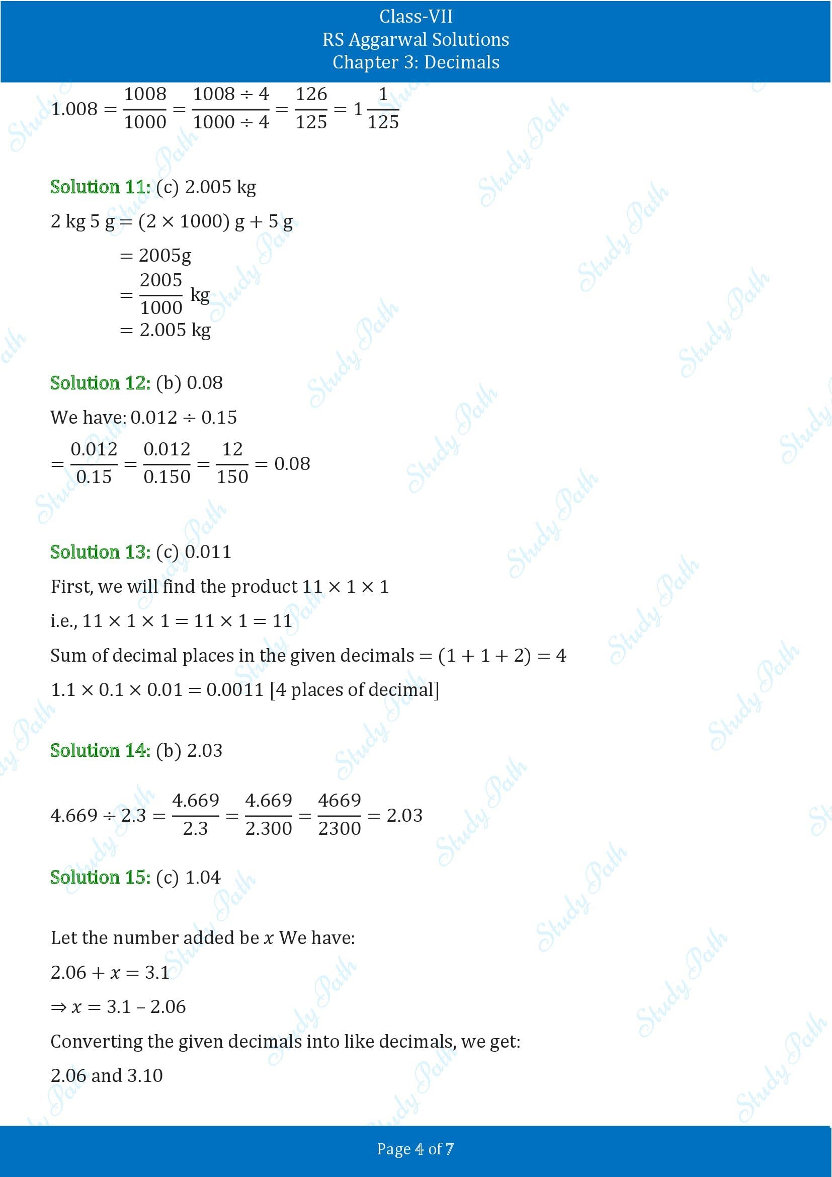 RS Aggarwal Solutions Class 7 Chapter 3 Decimals Test Paper 00004