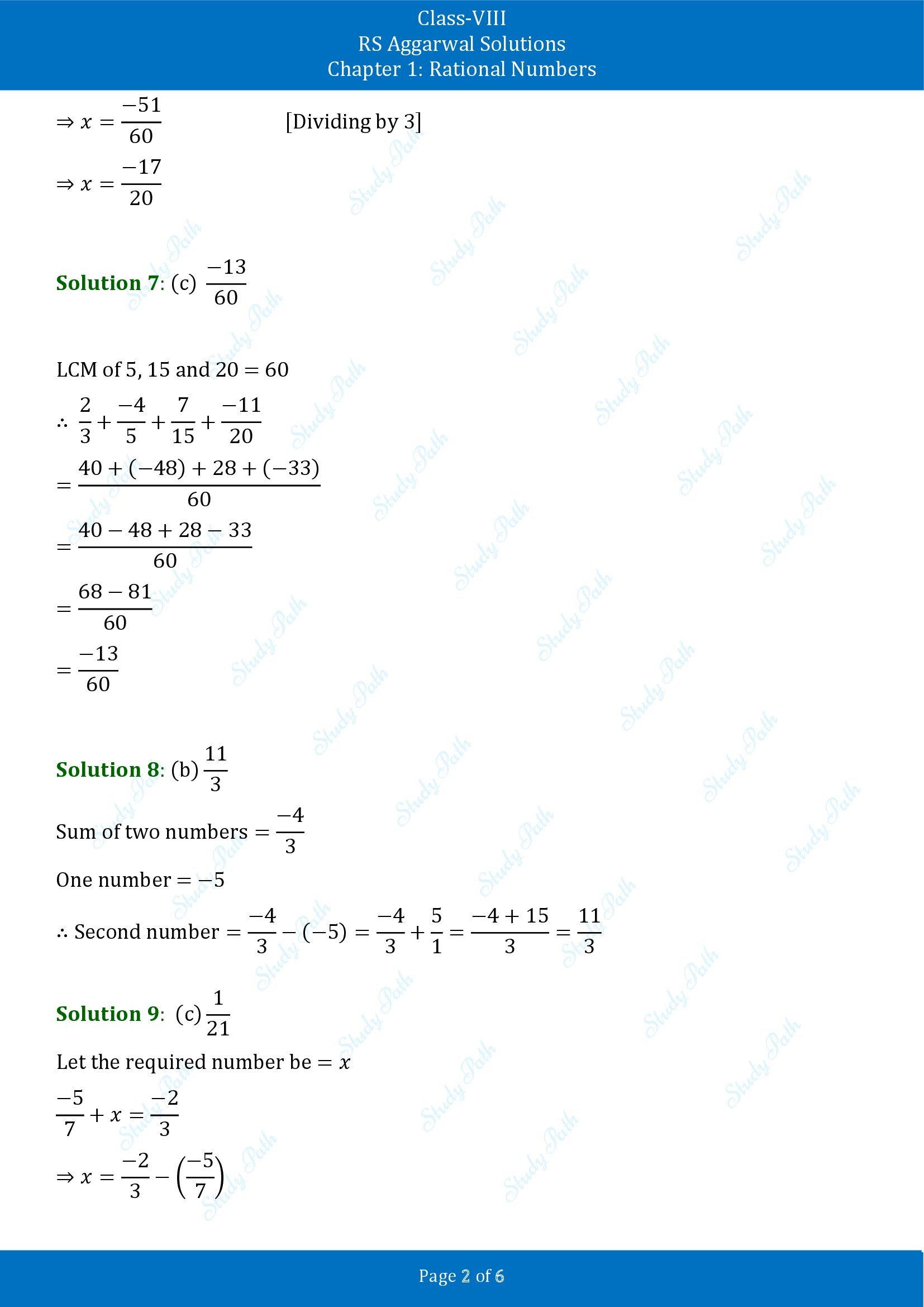 RS Aggarwal Solutions Class 8 Chapter 1 Rational Numbers Exercise 1H MCQs 00002