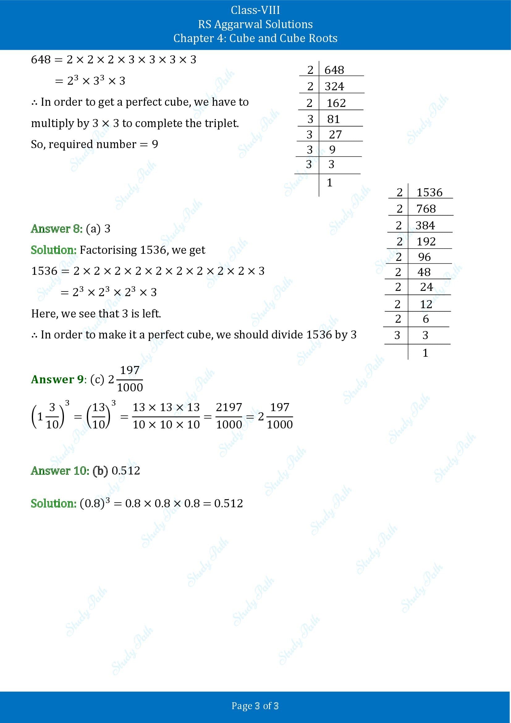 RS Aggarwal Solutions Class 8 Chapter 4 Cube and Cube Roots Exercise 4D MCQs 00003