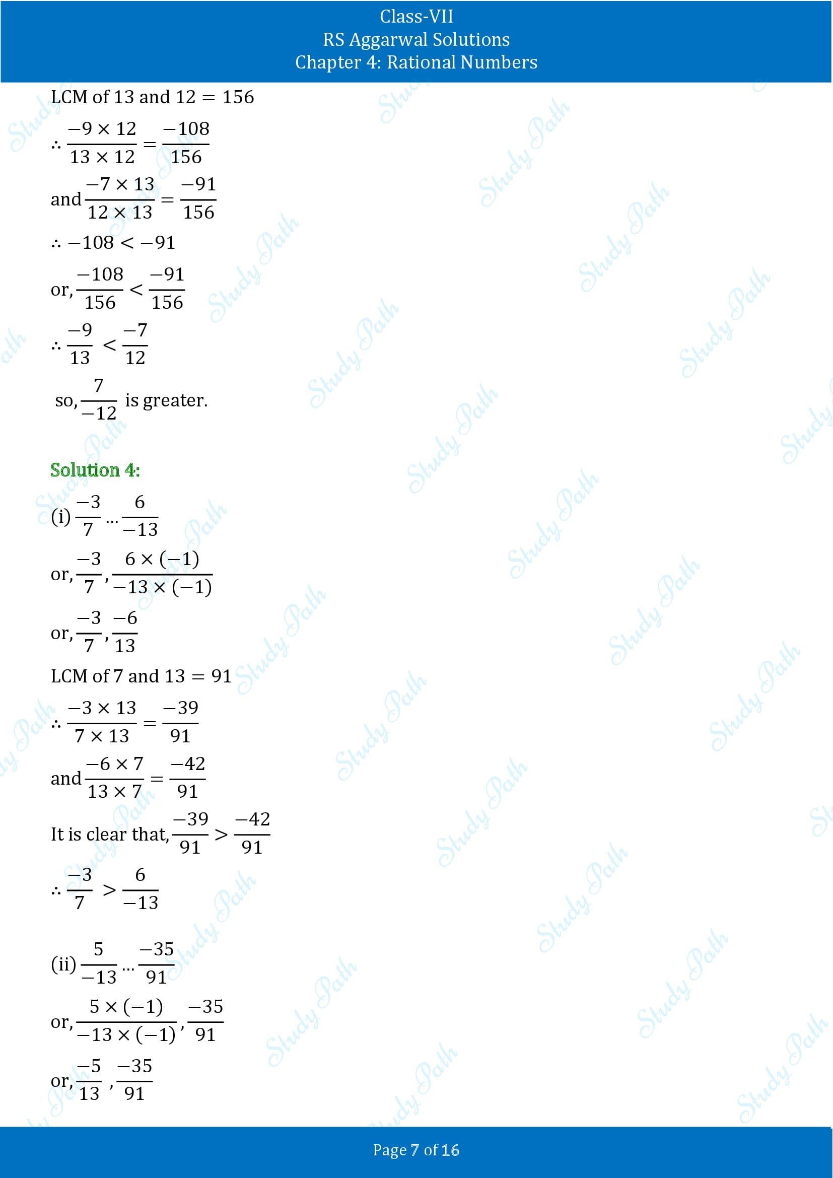 RS Aggarwal Solutions Class 7 Chapter 4 Rational Numbers Exercise 4B 00007