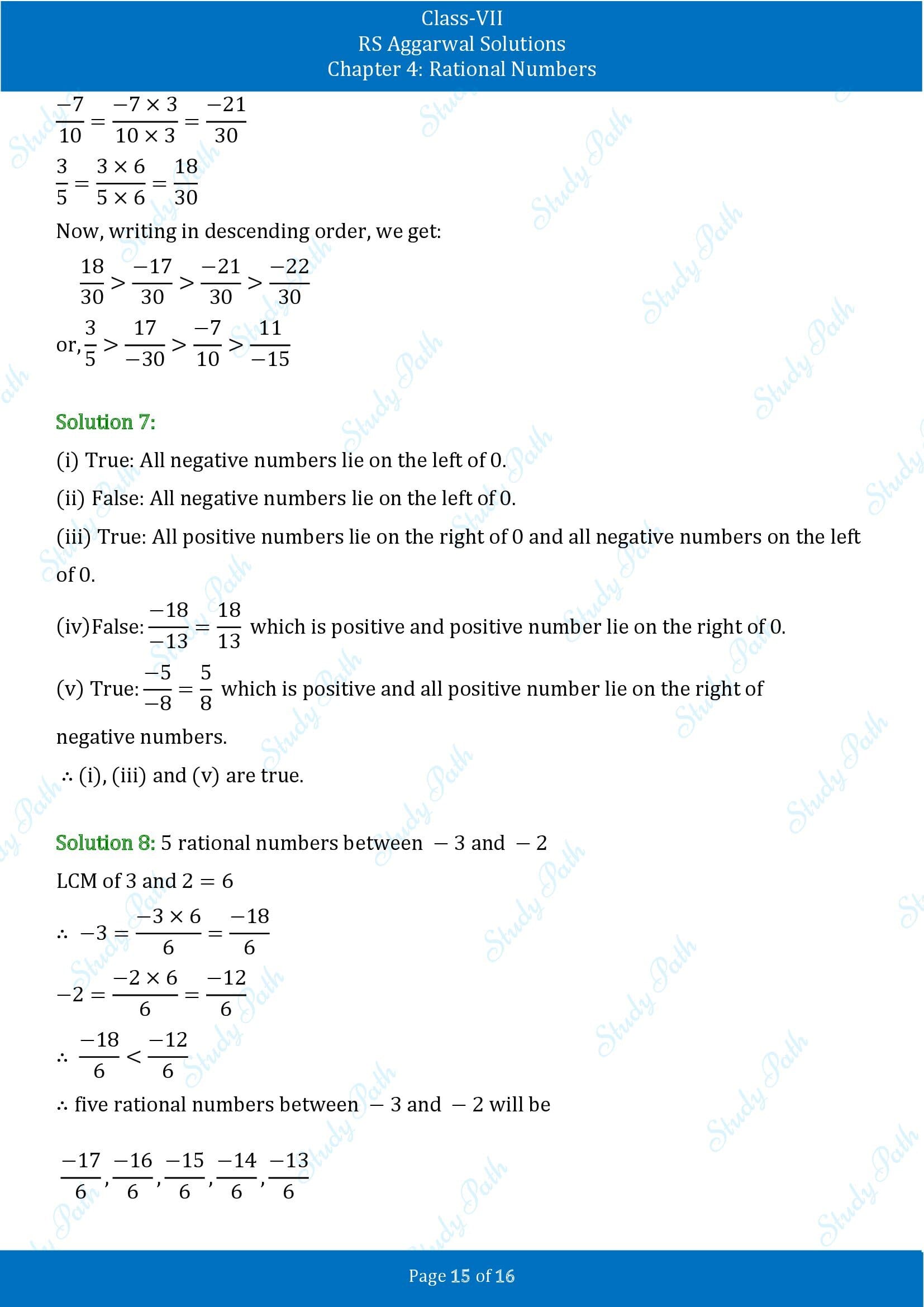 RS Aggarwal Solutions Class 7 Chapter 4 Rational Numbers Exercise 4B 00015