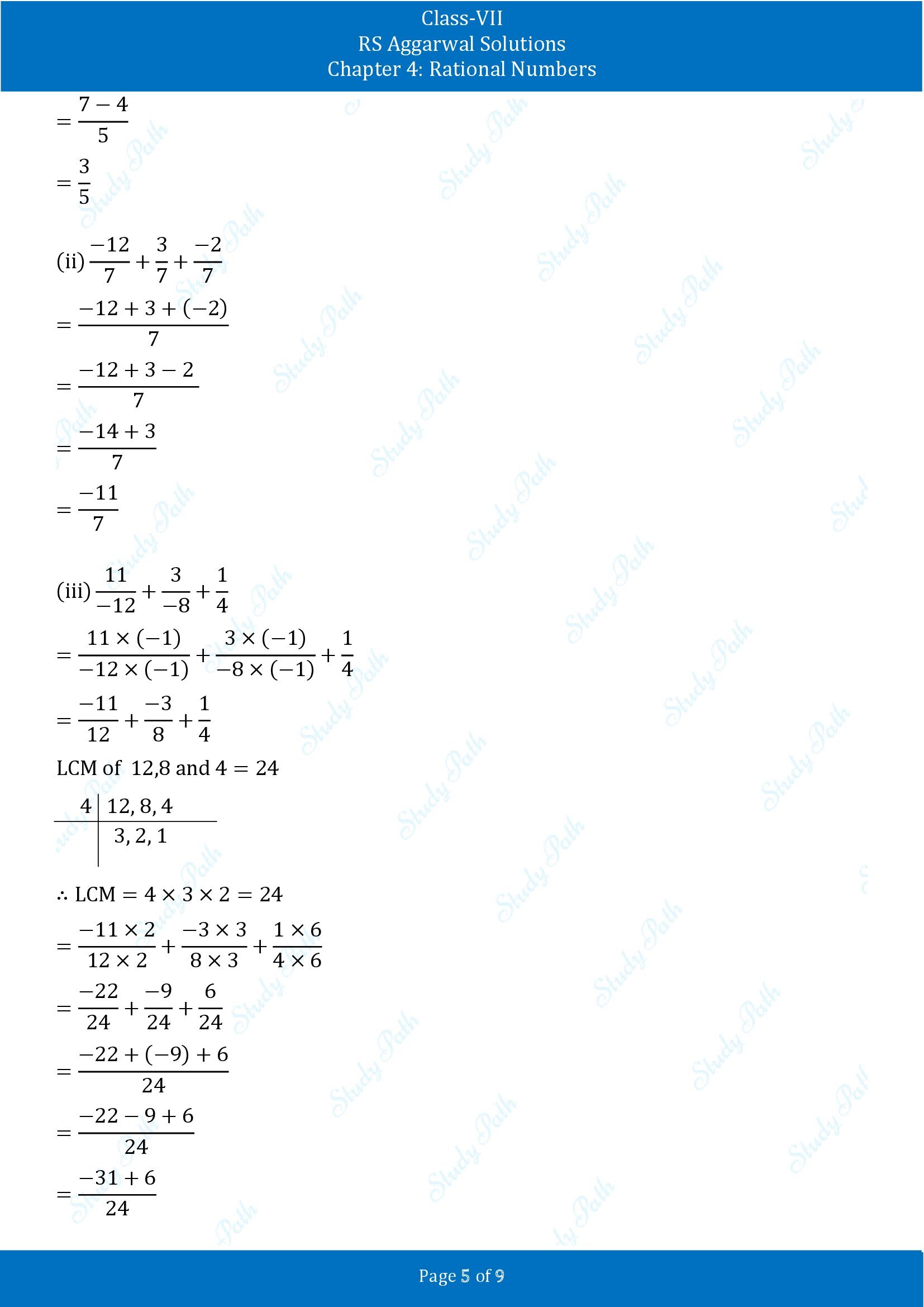 RS Aggarwal Solutions Class 7 Chapter 4 Rational Numbers Exercise 4C 00005