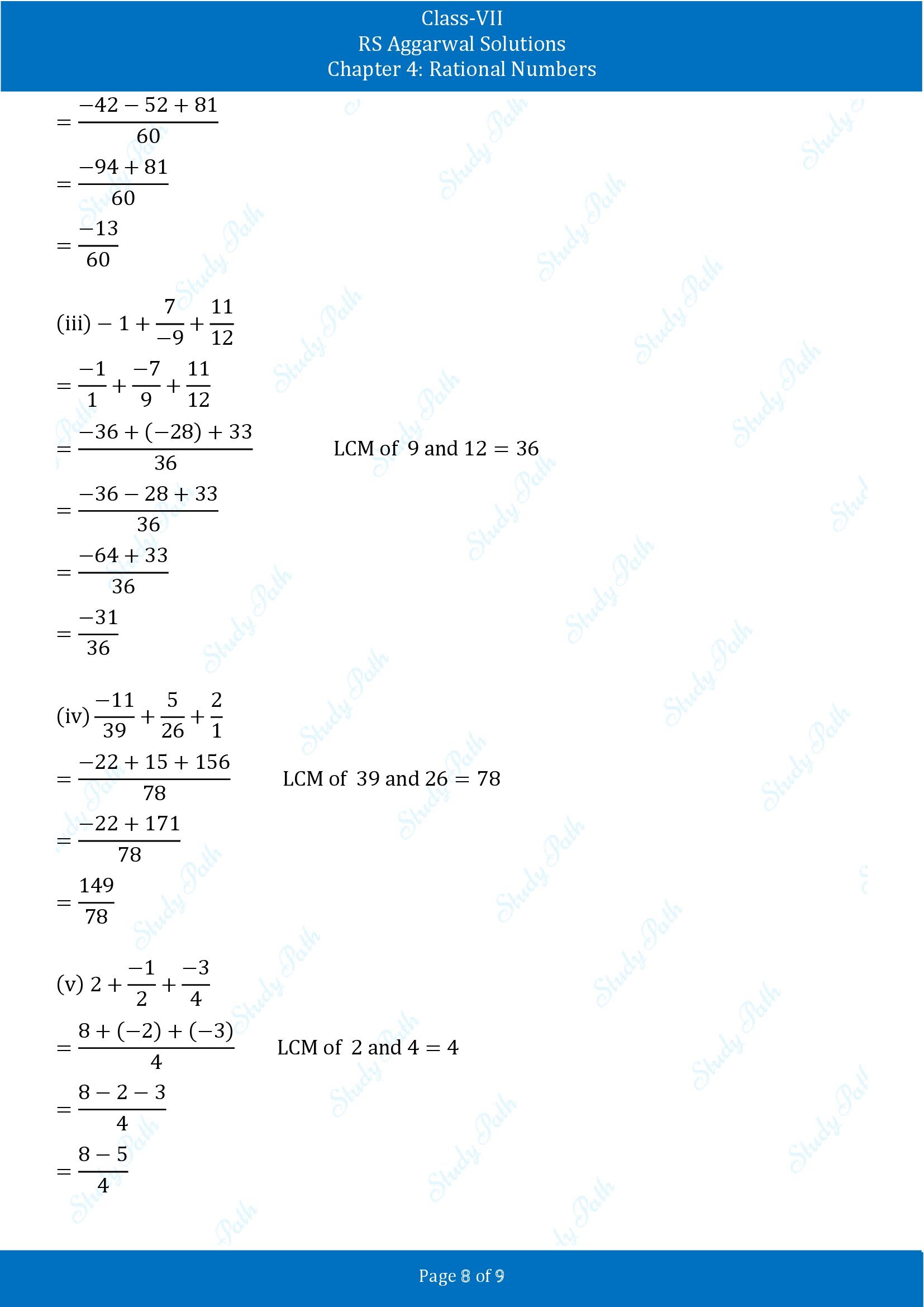 RS Aggarwal Solutions Class 7 Chapter 4 Rational Numbers Exercise 4C 00008
