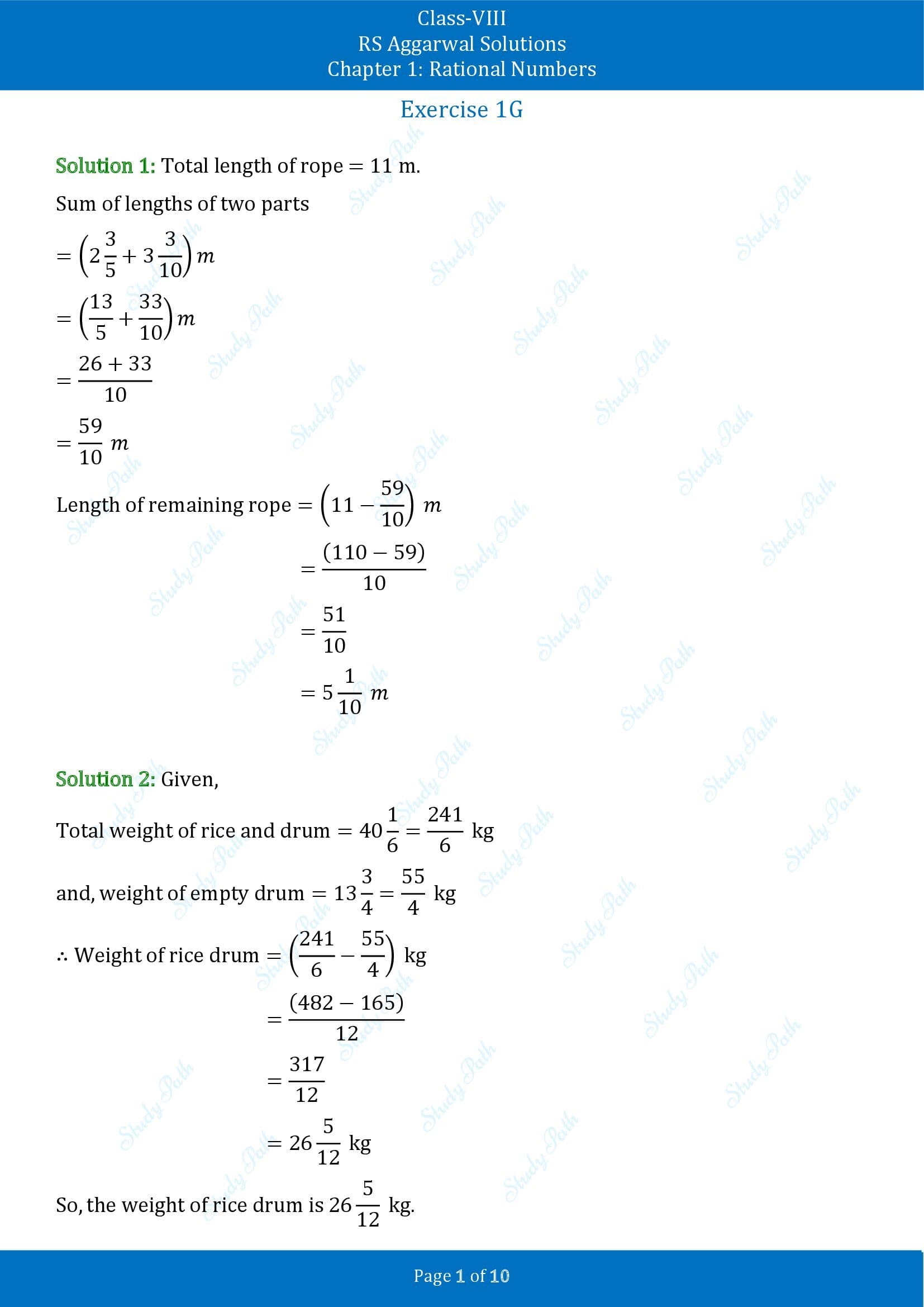 RS Aggarwal Solutions Class 8 Chapter 1 Rational Numbers Exercise 1G 00001