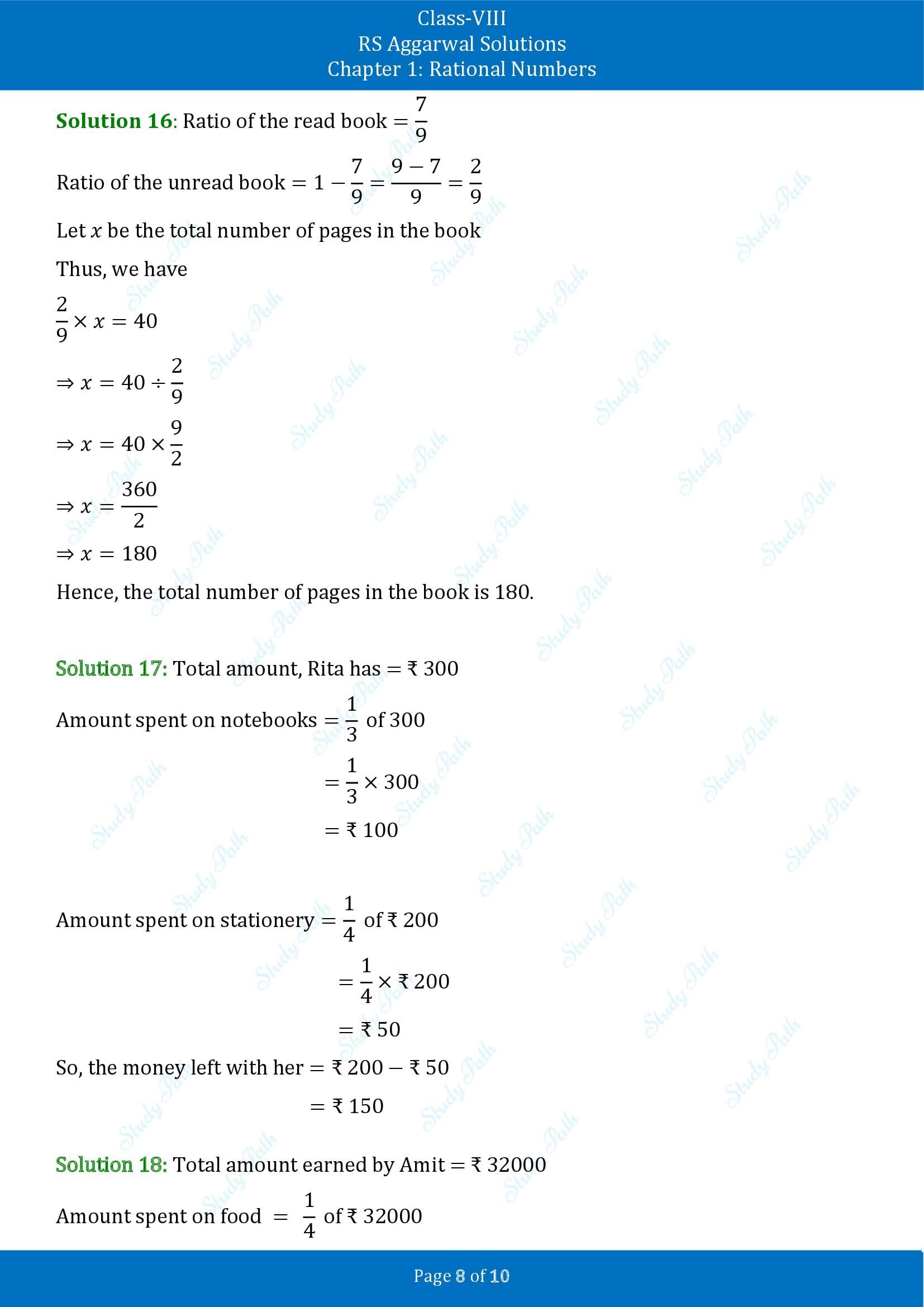 RS Aggarwal Solutions Class 8 Chapter 1 Rational Numbers Exercise 1G 00008