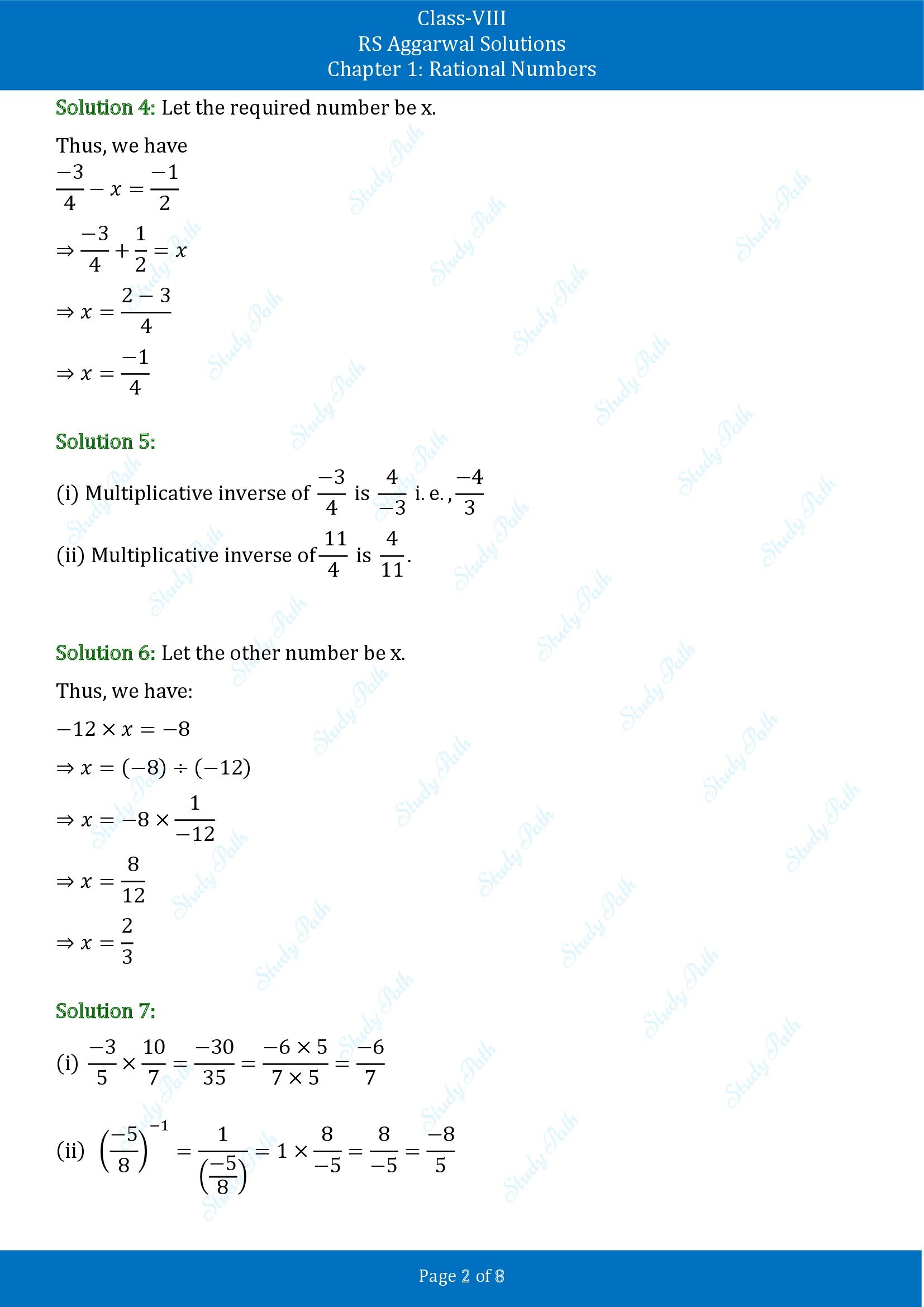 RS Aggarwal Solutions Class 8 Chapter 1 Rational Numbers Test Paper 00002