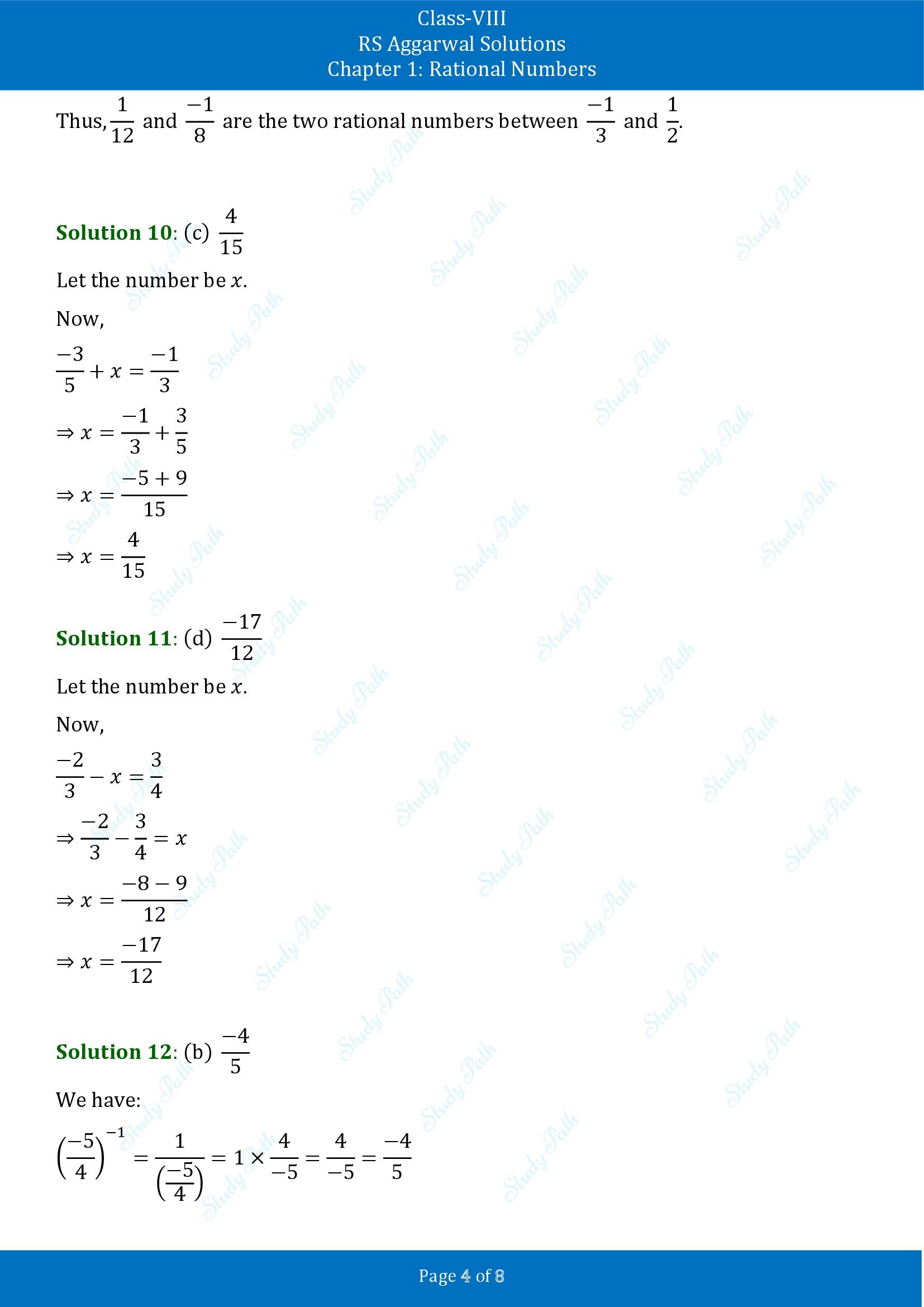 RS Aggarwal Solutions Class 8 Chapter 1 Rational Numbers Test Paper 00004