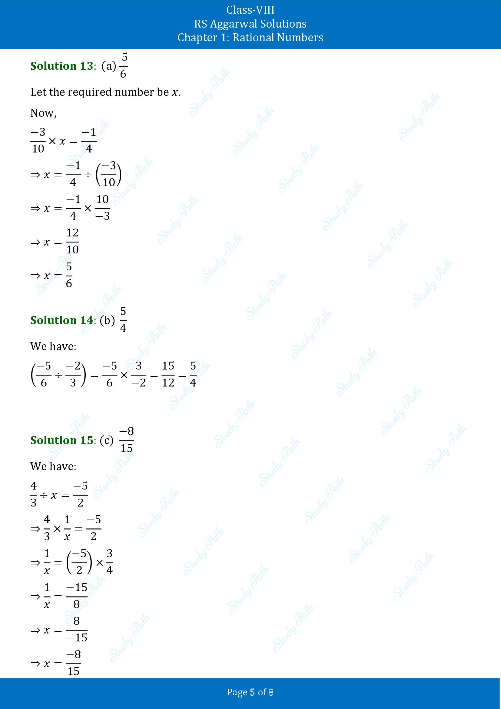 RS Aggarwal Solutions Class 8 Chapter 1 Rational Numbers Test Paper 00005