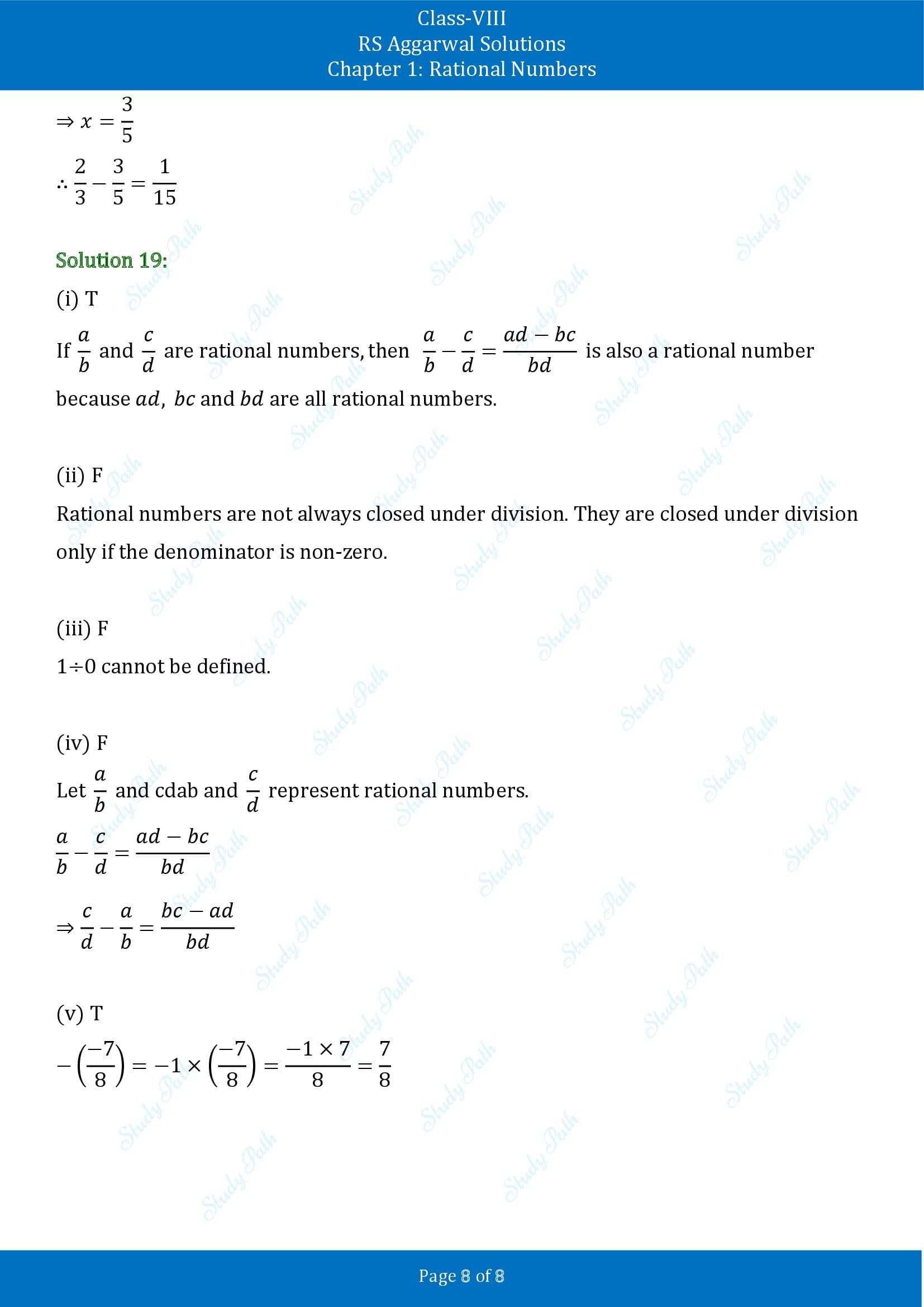 RS Aggarwal Solutions Class 8 Chapter 1 Rational Numbers Test Paper 00008