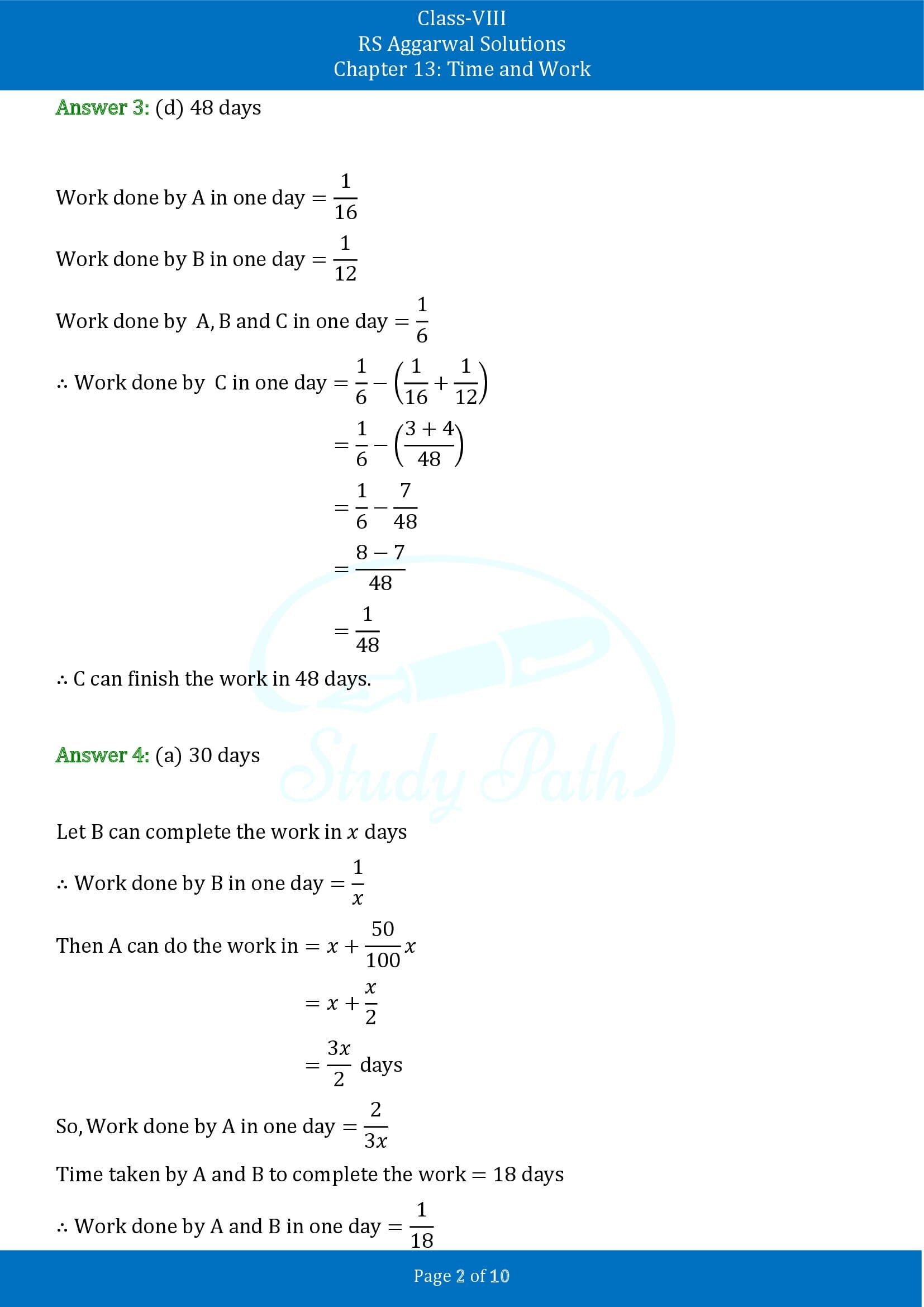RS Aggarwal Solutions Class 8 Chapter 13 Time and Work Exercise 13B MCQs 00002
