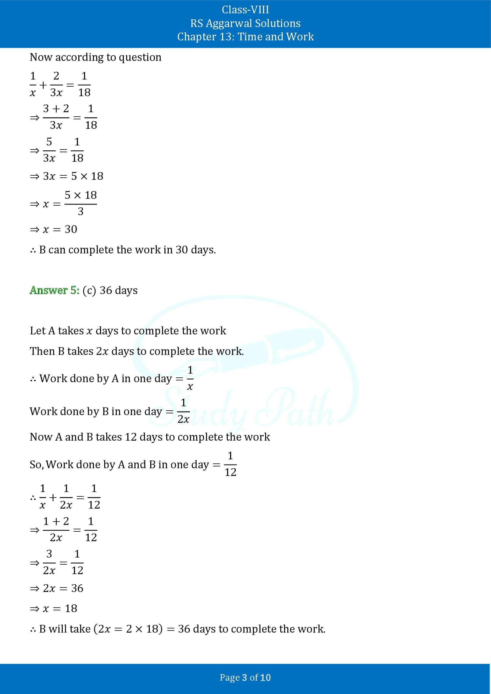 RS Aggarwal Solutions Class 8 Chapter 13 Time and Work Exercise 13B MCQs 00003