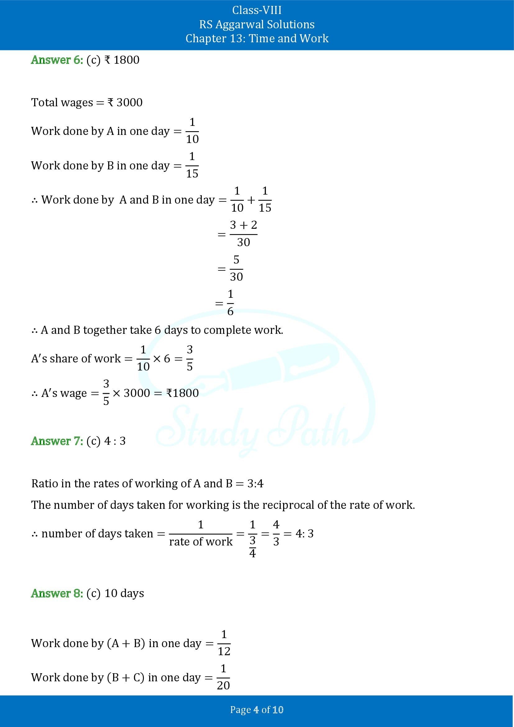 RS Aggarwal Solutions Class 8 Chapter 13 Time and Work Exercise 13B MCQs 00004