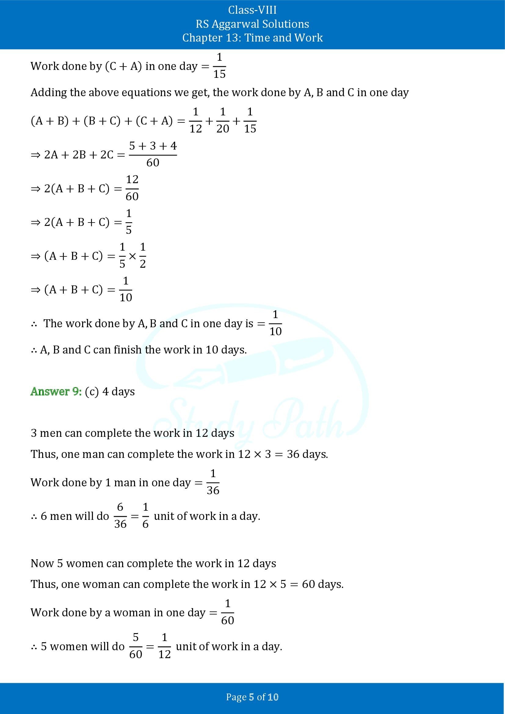 RS Aggarwal Solutions Class 8 Chapter 13 Time and Work Exercise 13B MCQs 00005