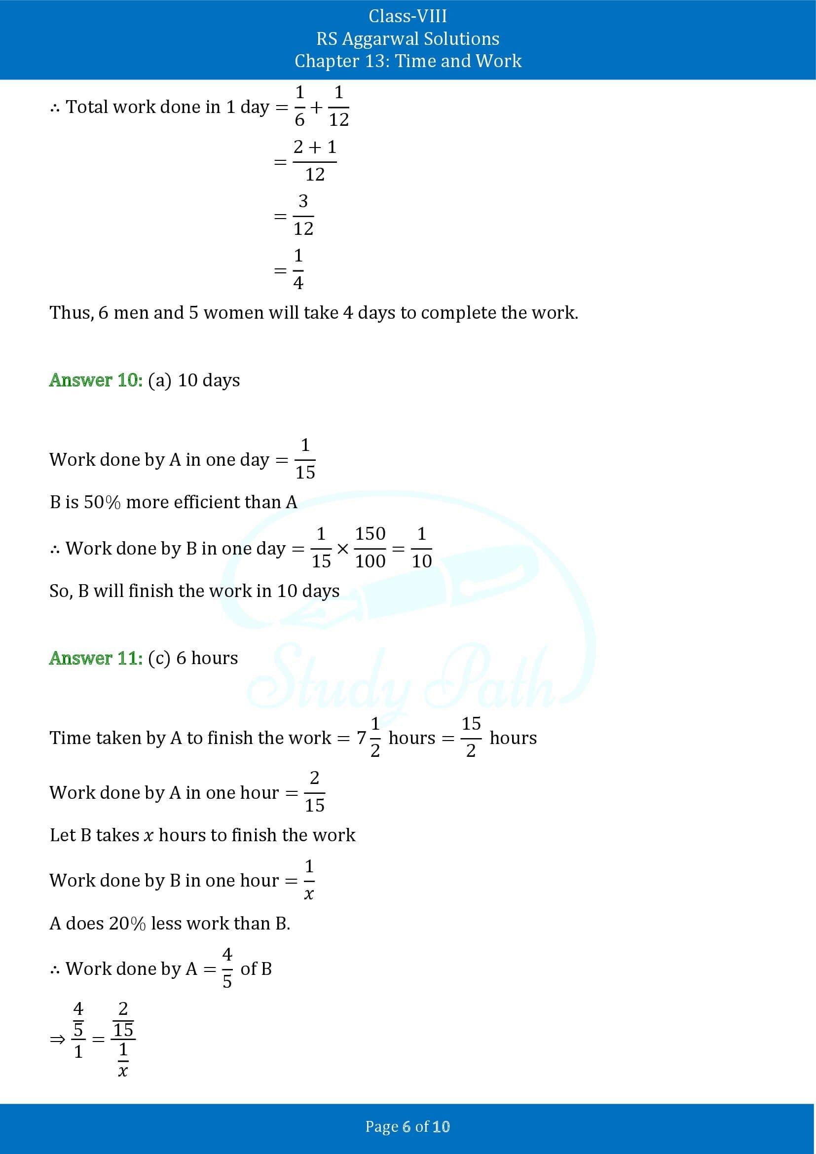 RS Aggarwal Solutions Class 8 Chapter 13 Time and Work Exercise 13B MCQs 00006
