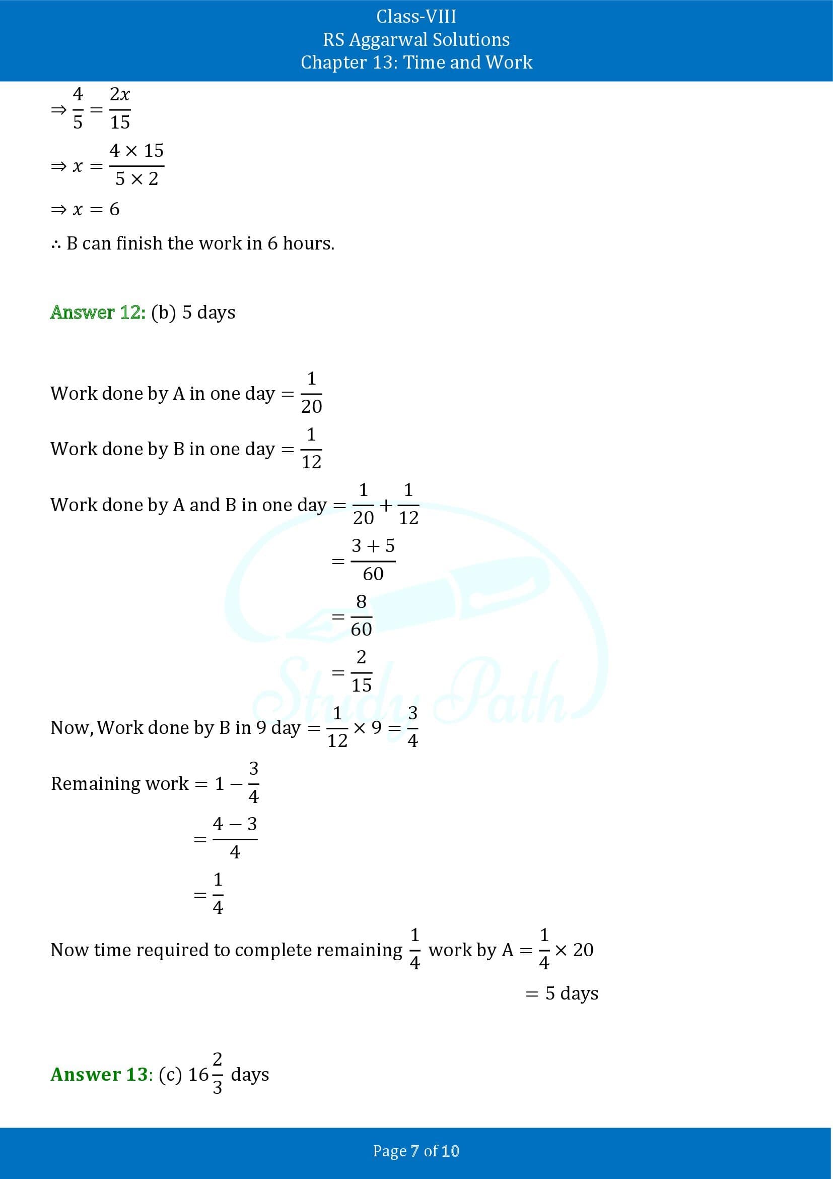 RS Aggarwal Solutions Class 8 Chapter 13 Time and Work Exercise 13B MCQs 00007