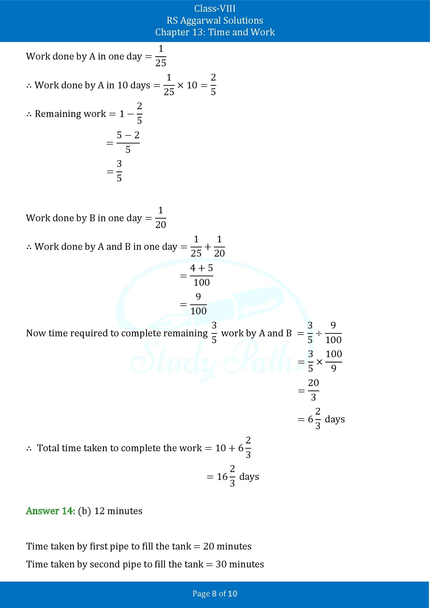 RS Aggarwal Solutions Class 8 Chapter 13 Time and Work Exercise 13B MCQs 00008