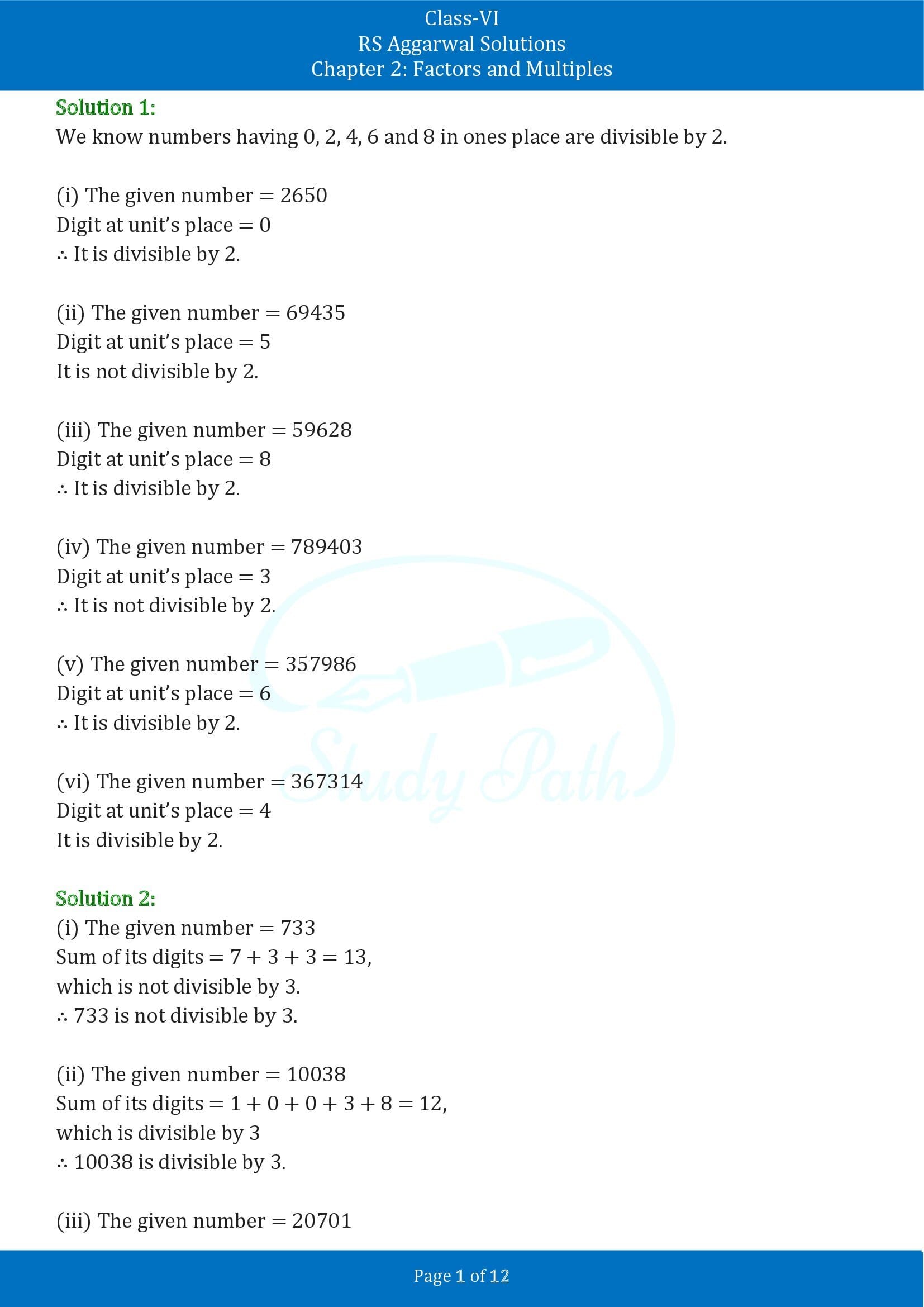 RS Aggarwal Solutions Class 6 Chapter 2 Factors and Multiples Exercise 2B 00001