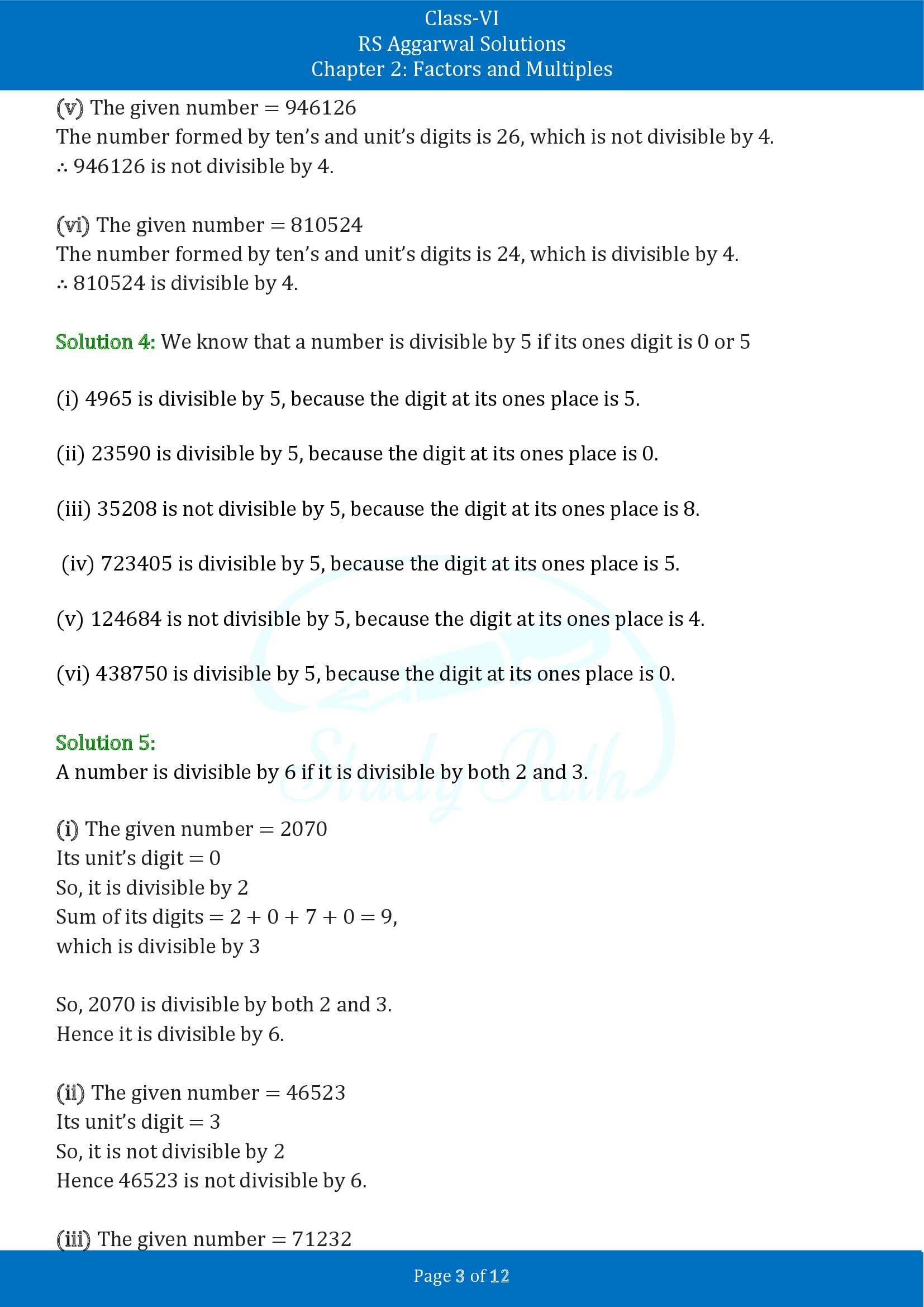 RS Aggarwal Solutions Class 6 Chapter 2 Factors and Multiples Exercise 2B 00003