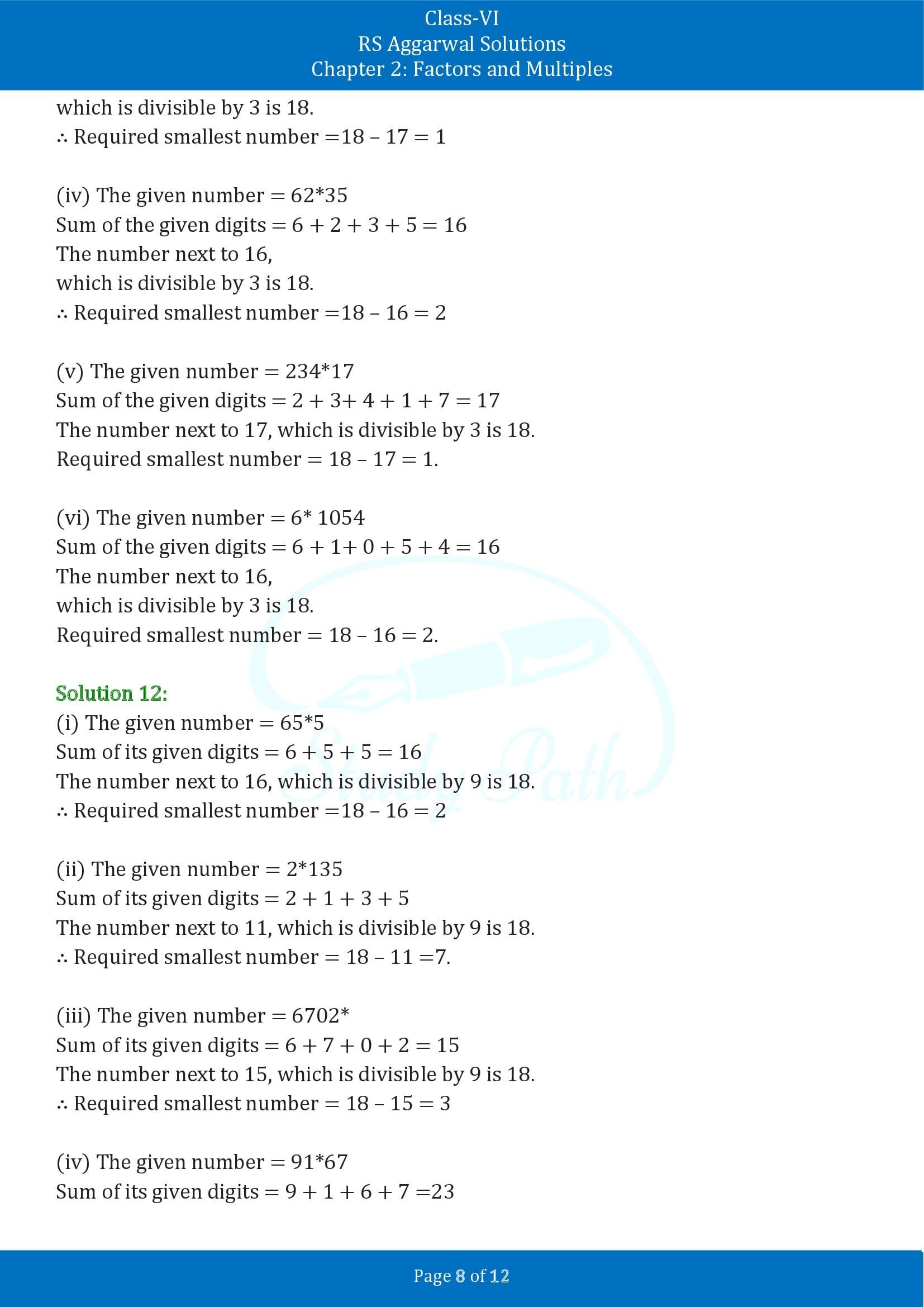 RS Aggarwal Solutions Class 6 Chapter 2 Factors and Multiples Exercise 2B 00008