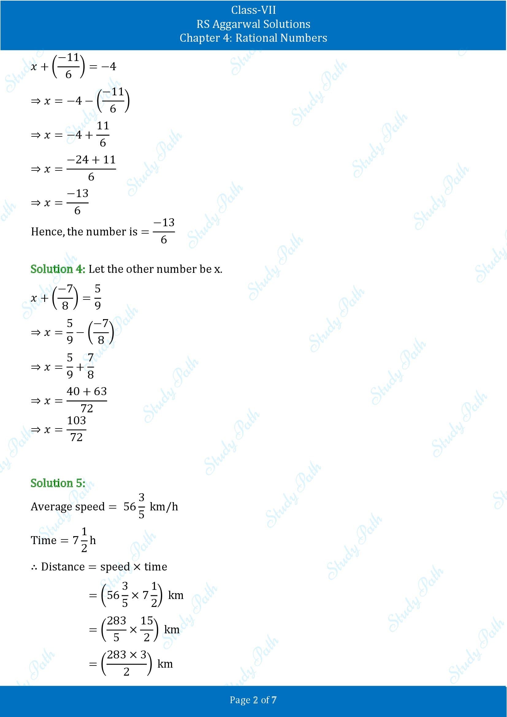 RS Aggarwal Solutions Class 7 Chapter 4 Rational Numbers Test Paper 00002