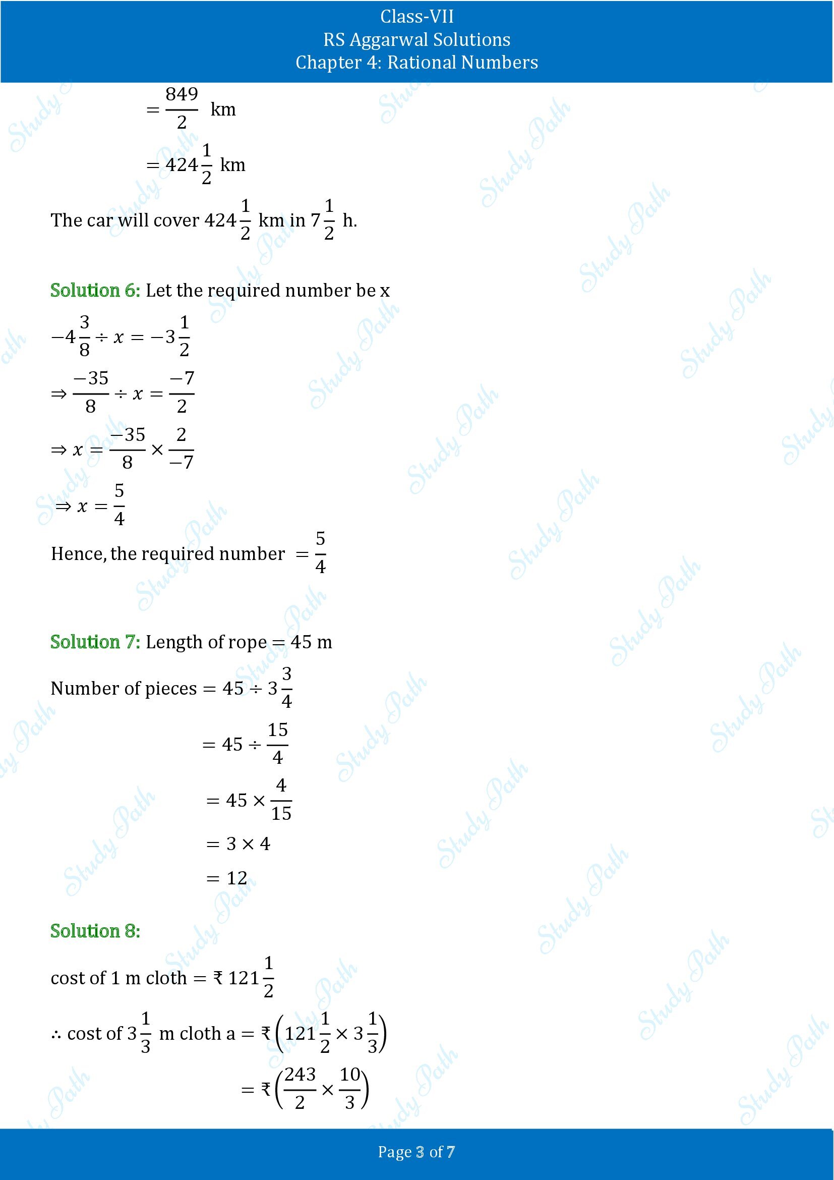 RS Aggarwal Solutions Class 7 Chapter 4 Rational Numbers Test Paper 00003