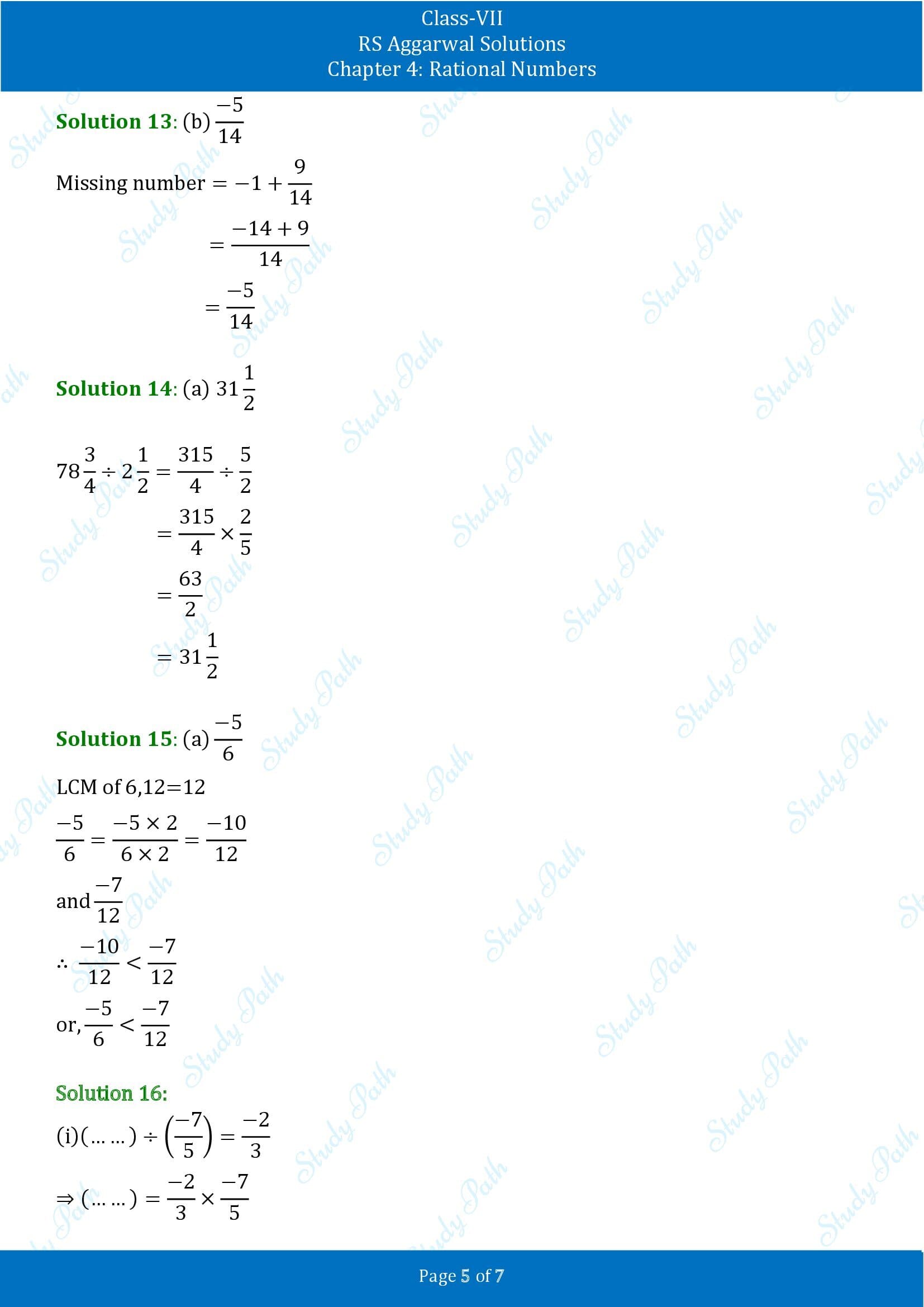 RS Aggarwal Solutions Class 7 Chapter 4 Rational Numbers Test Paper 00005