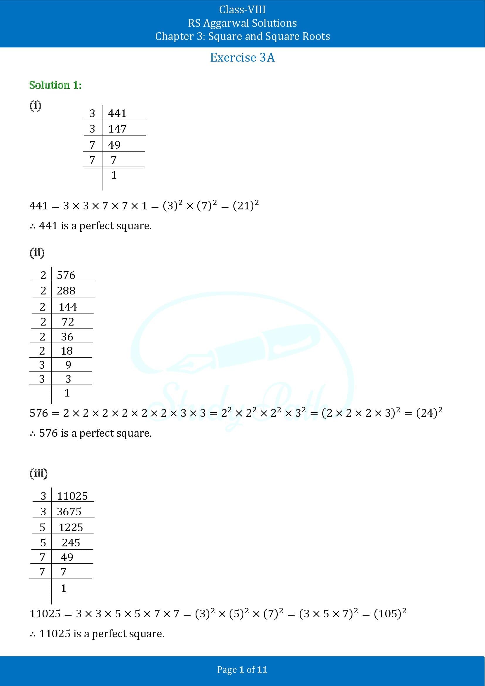 RS Aggarwal Solutions Class 8 Chapter 3 Square and Square Roots Exercise 3A 00001