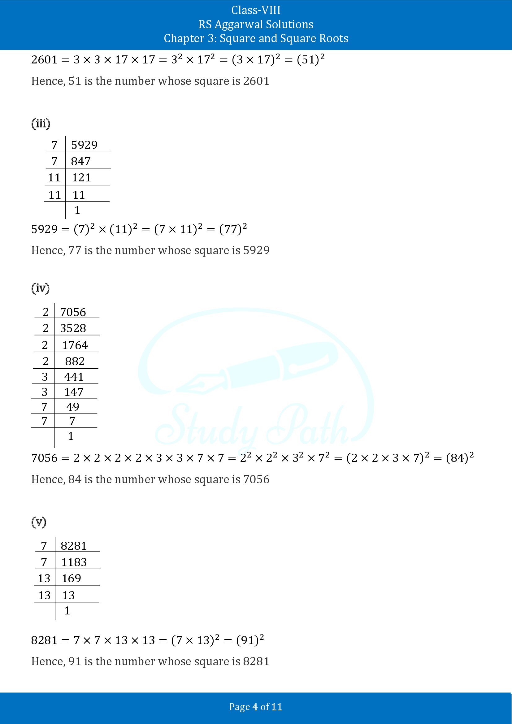 RS Aggarwal Solutions Class 8 Chapter 3 Square and Square Roots Exercise 3A 00004
