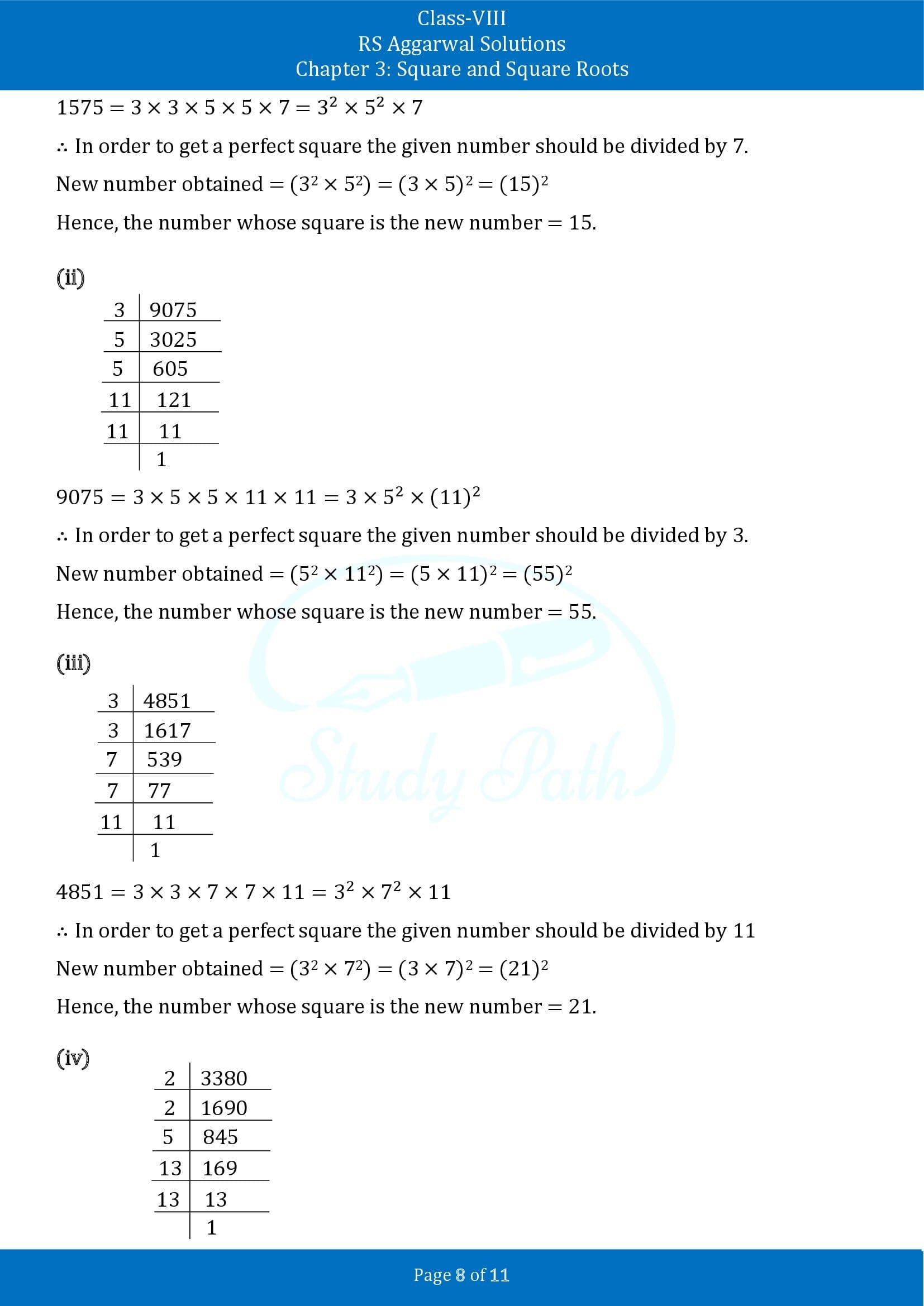 RS Aggarwal Solutions Class 8 Chapter 3 Square and Square Roots Exercise 3A 00008
