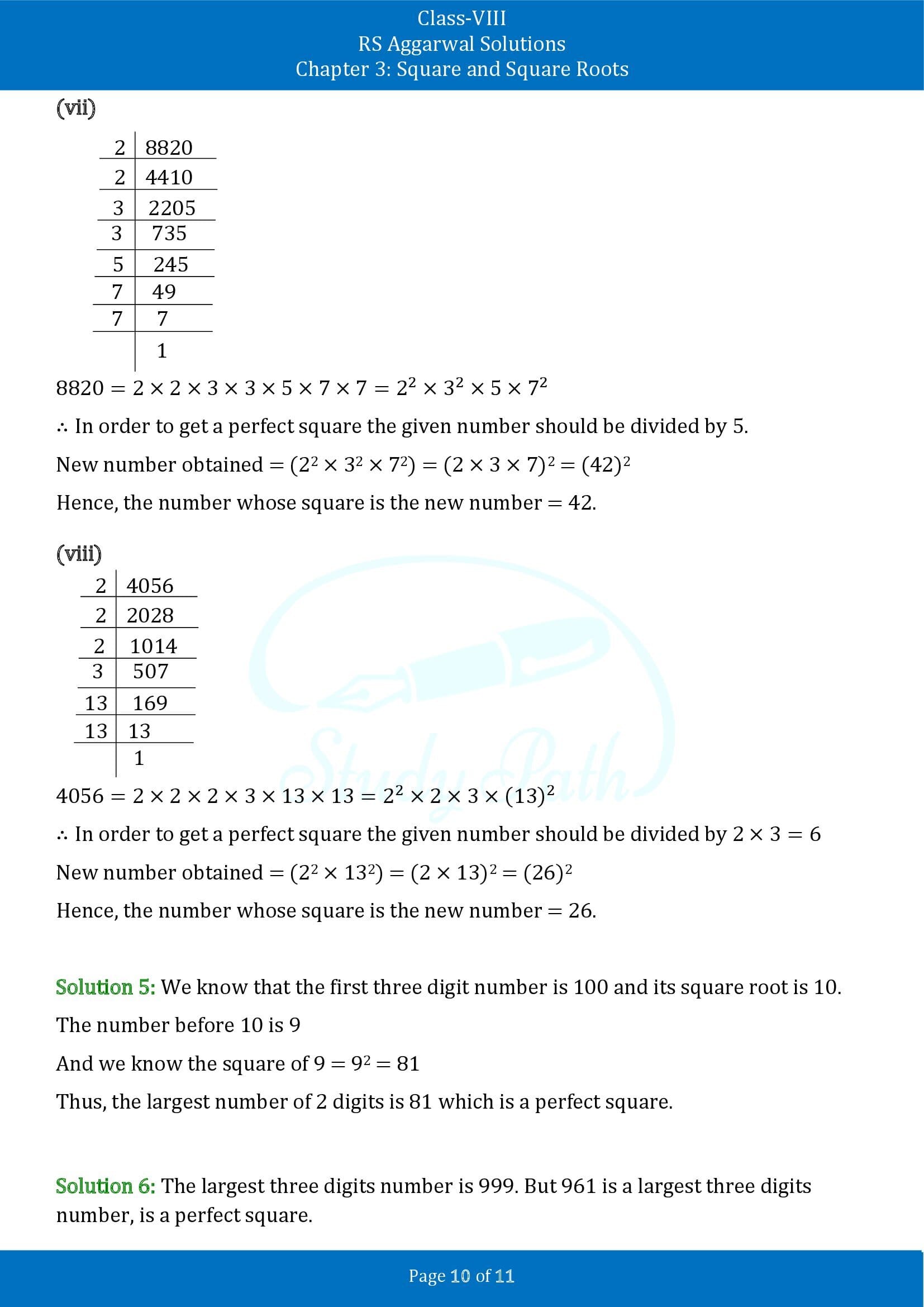 RS Aggarwal Solutions Class 8 Chapter 3 Square and Square Roots Exercise 3A 00010