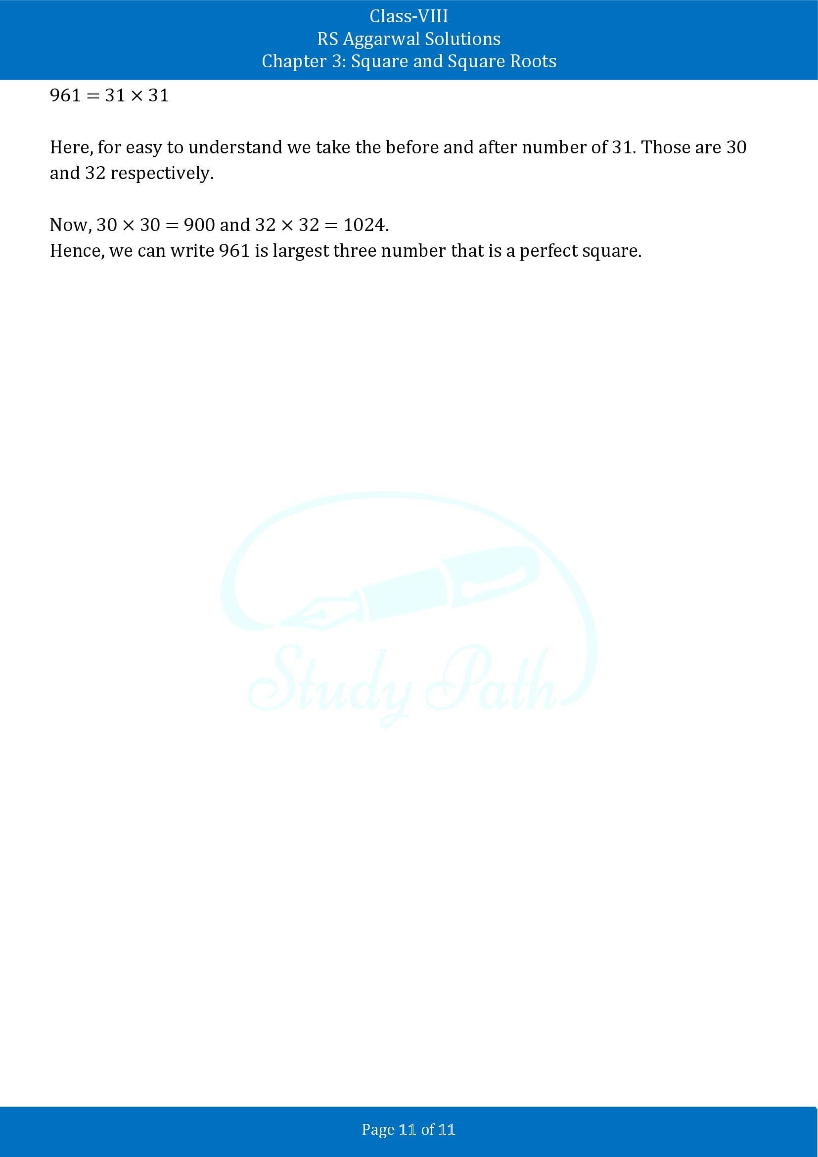 RS Aggarwal Solutions Class 8 Chapter 3 Square and Square Roots Exercise 3A 00011