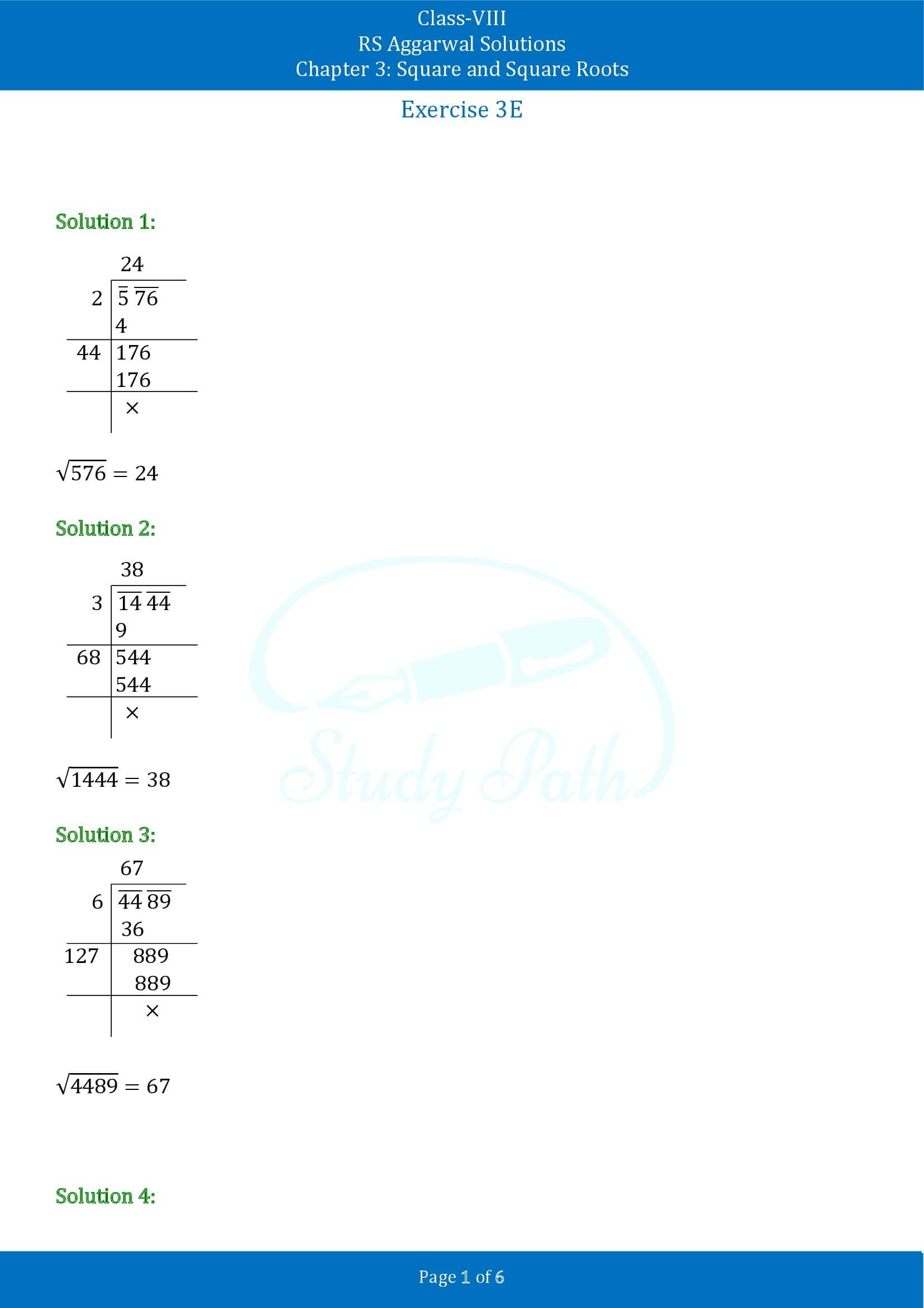 RS Aggarwal Solutions Class 8 Chapter 3 Square and Square Roots Exercise 3E 00001