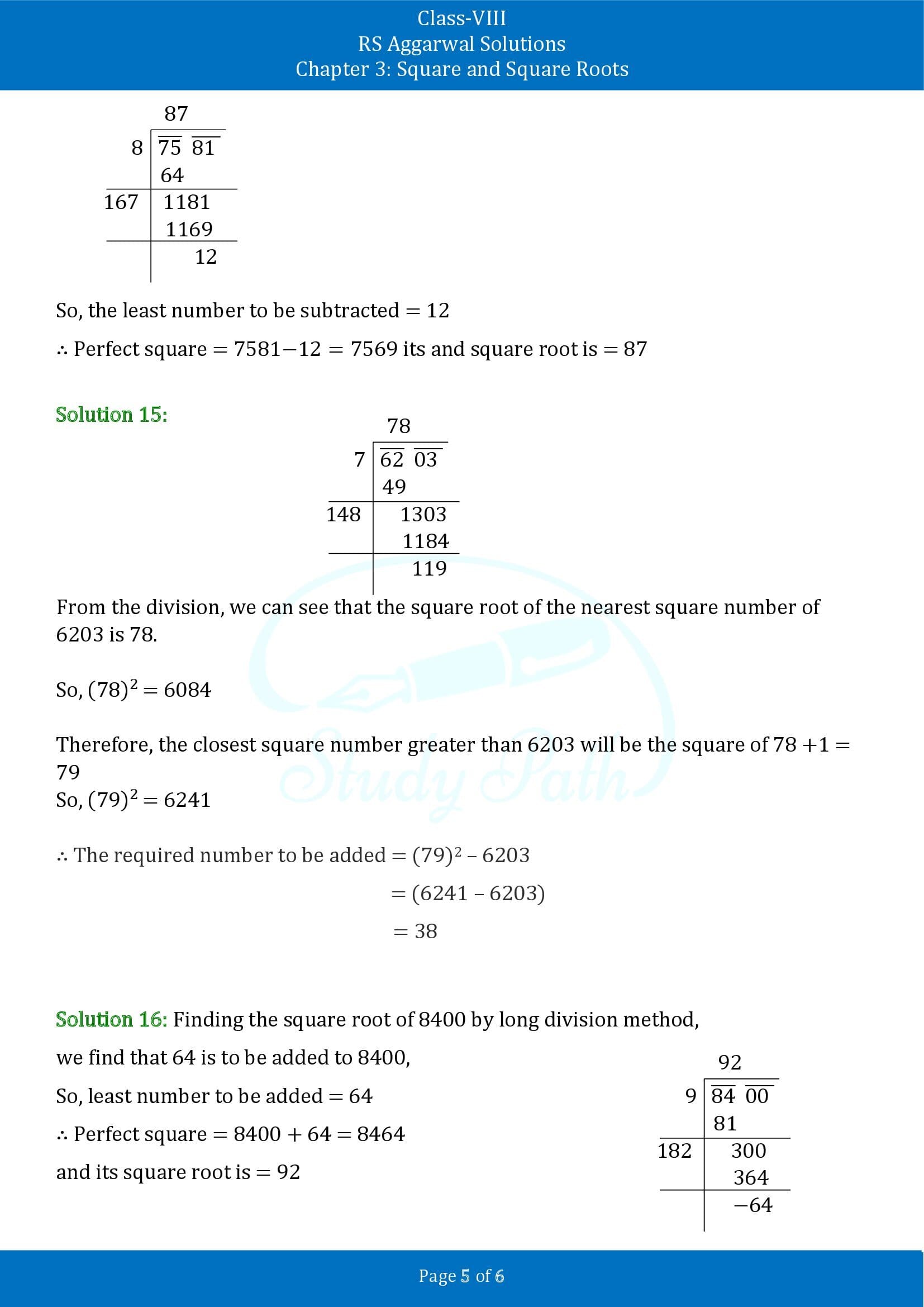 RS Aggarwal Solutions Class 8 Chapter 3 Square and Square Roots Exercise 3E 00005