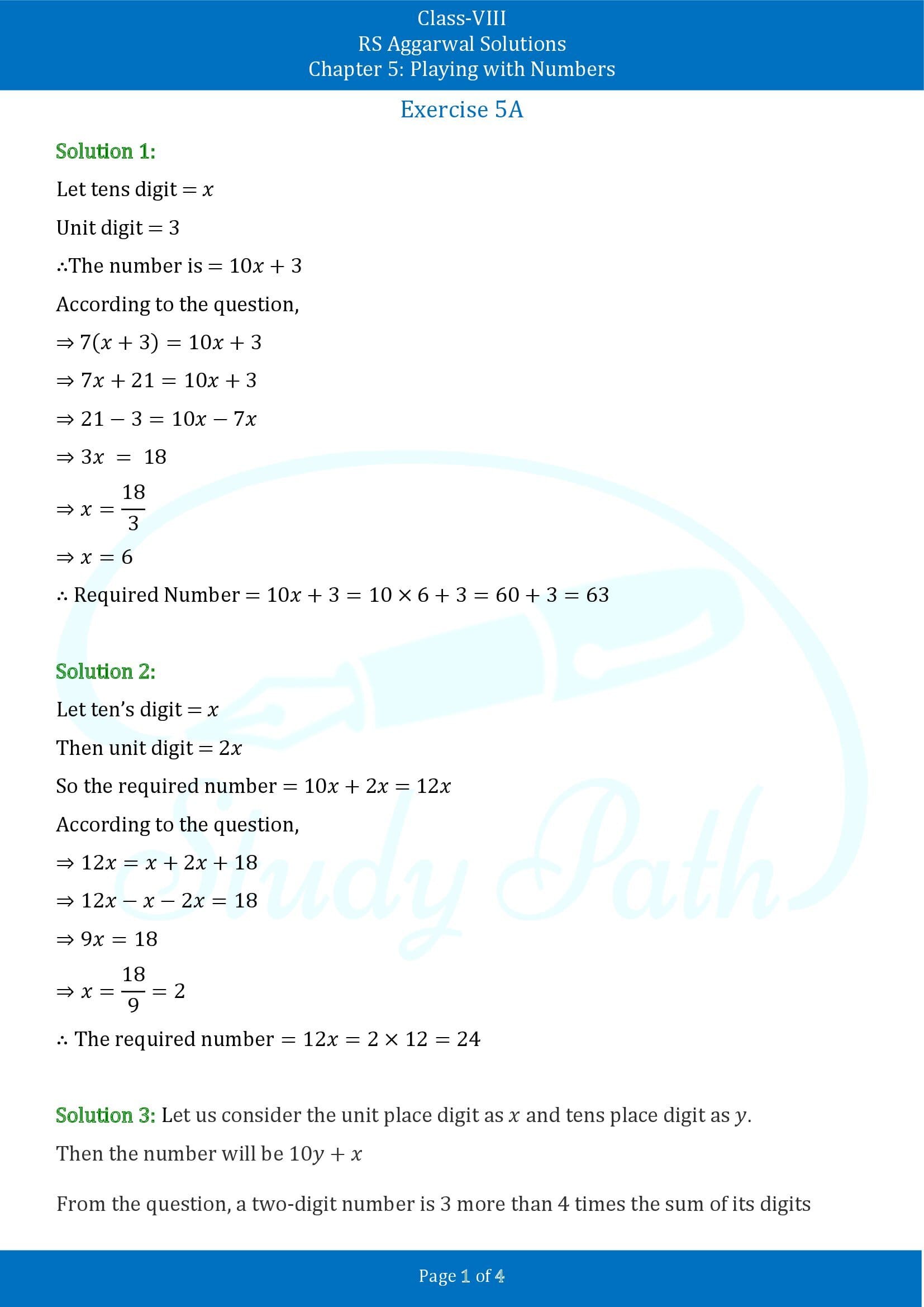 RS Aggarwal Solutions Class 8 Chapter 5 Playing with Numbers Exercise 5A 00001