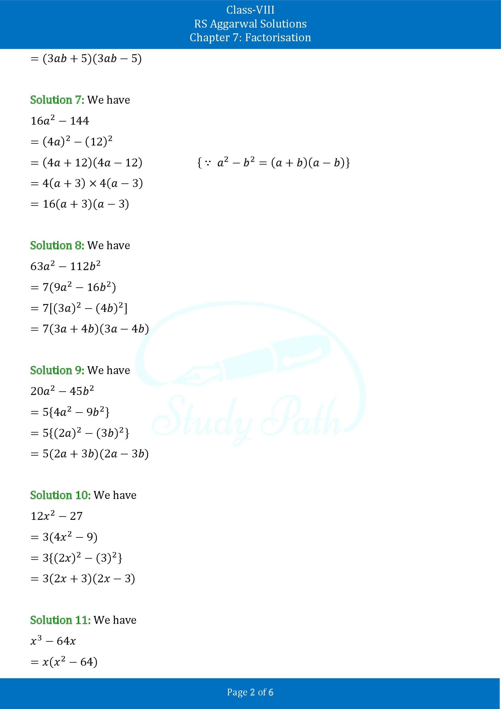 RS Aggarwal Solutions Class 8 Chapter 7 Factorisation Exercise 7B 00002