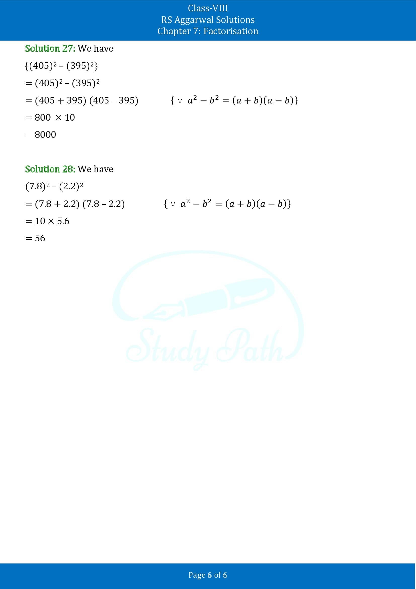 RS Aggarwal Solutions Class 8 Chapter 7 Factorisation Exercise 7B 00006