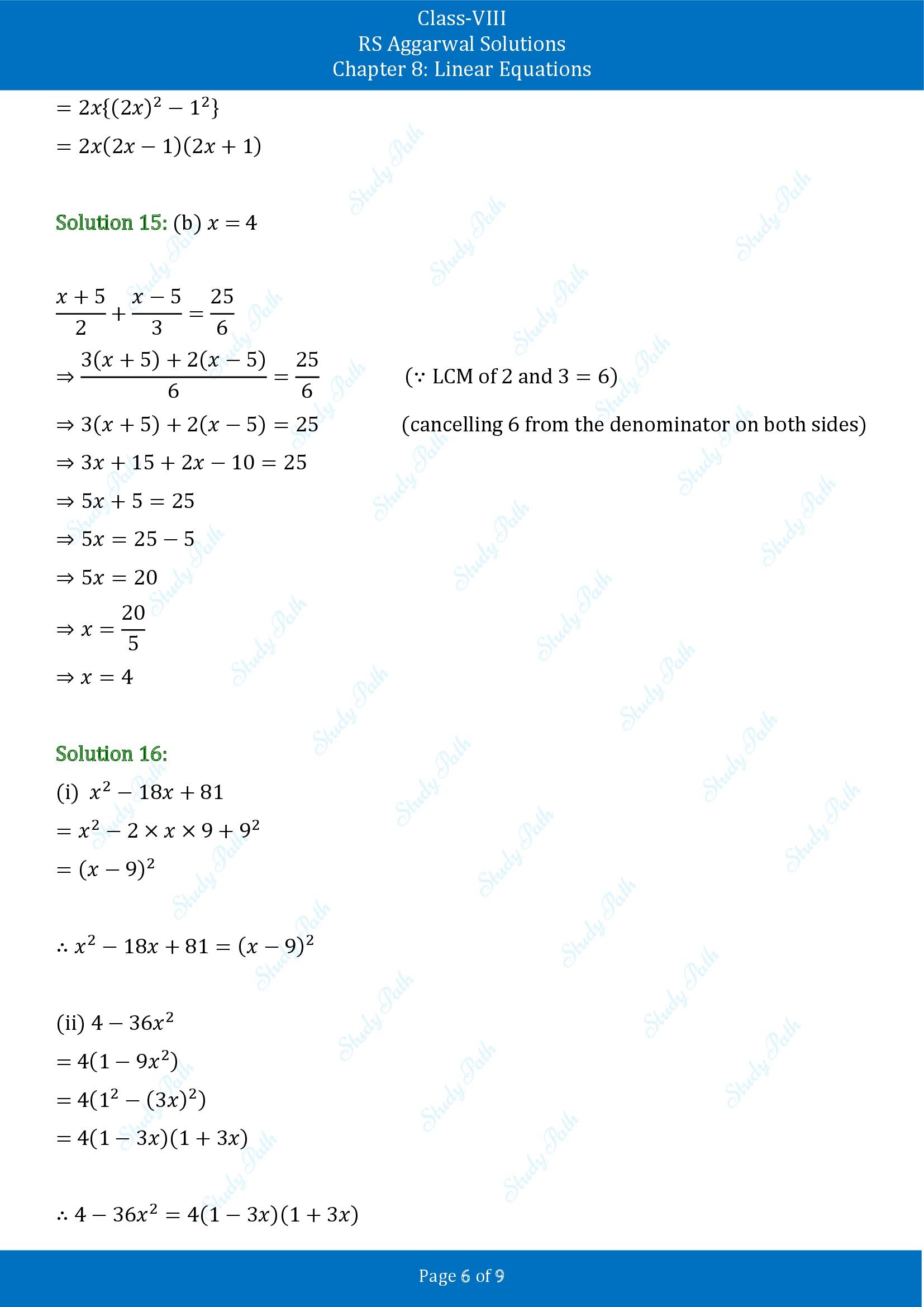 RS Aggarwal Solutions Class 8 Chapter 8 Linear Equations Test Paper 00006