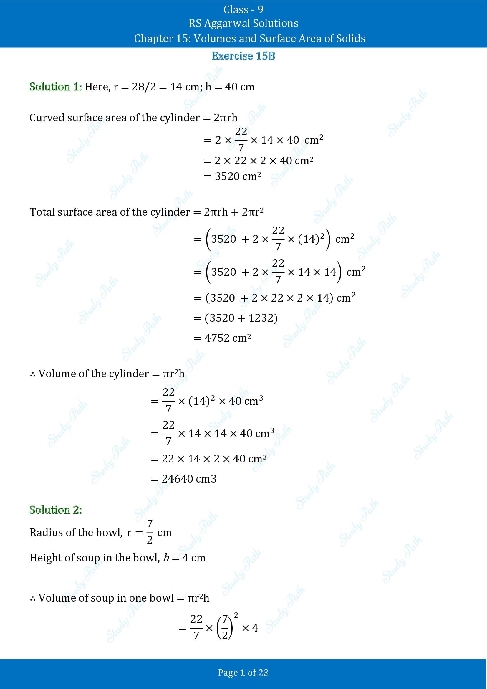 RS Aggarwal Solutions Class 9 Chapter 15 Volumes and Surface Area of Solids Exercise 15B 00001