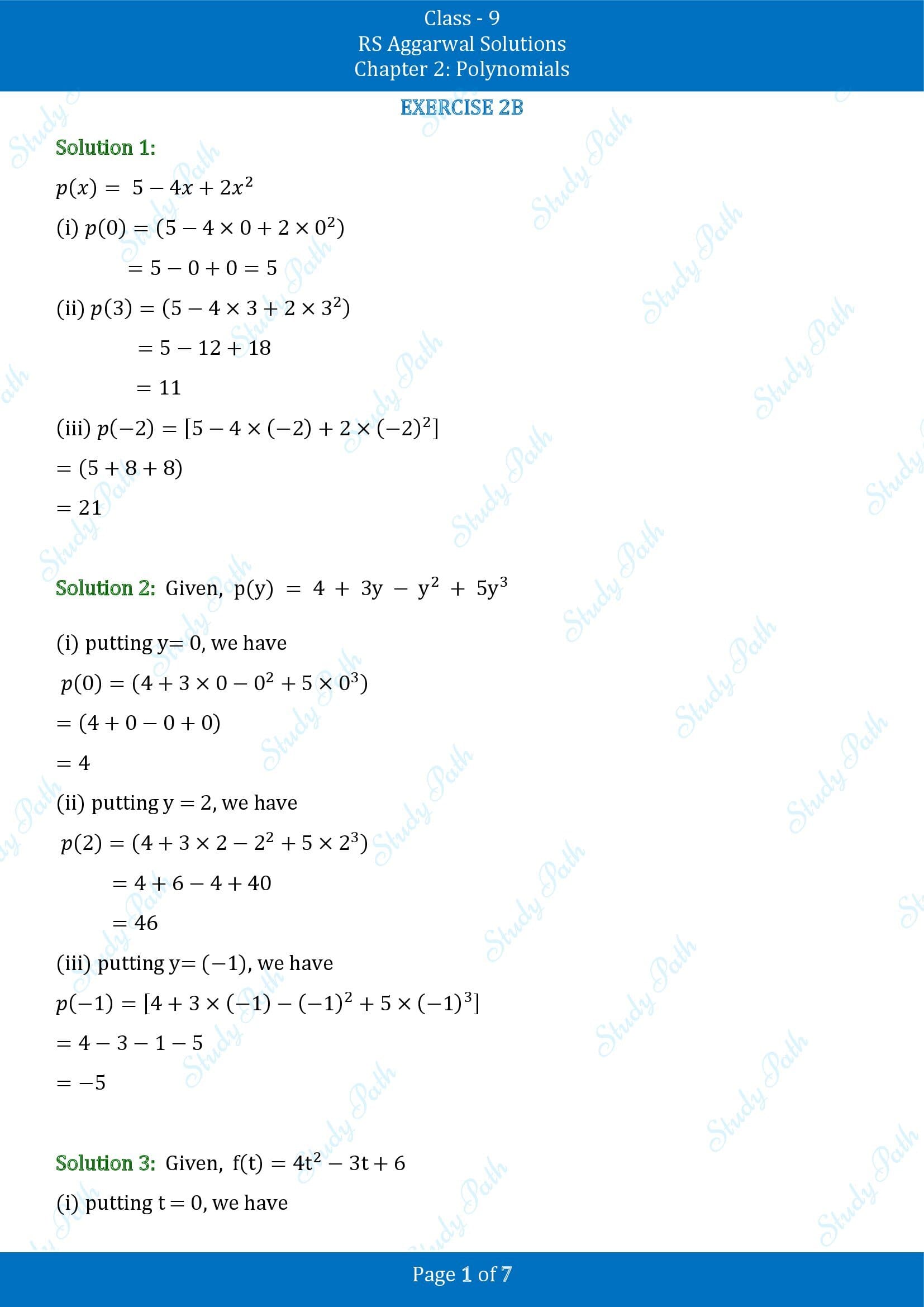 RS Aggarwal Solutions Class 9 Chapter 2 Polynomials Exercise 2B 00001