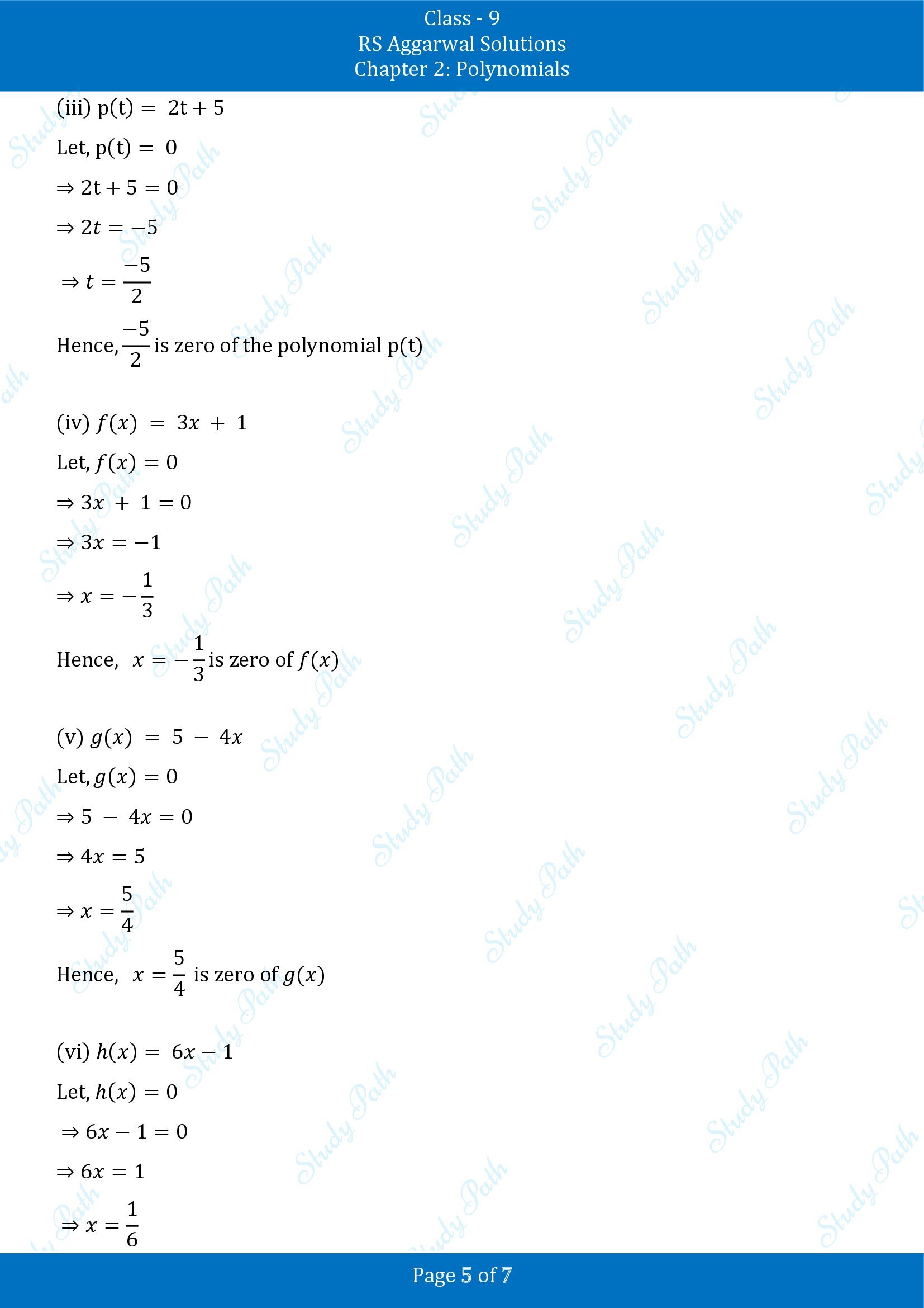 RS Aggarwal Solutions Class 9 Chapter 2 Polynomials Exercise 2B 00005