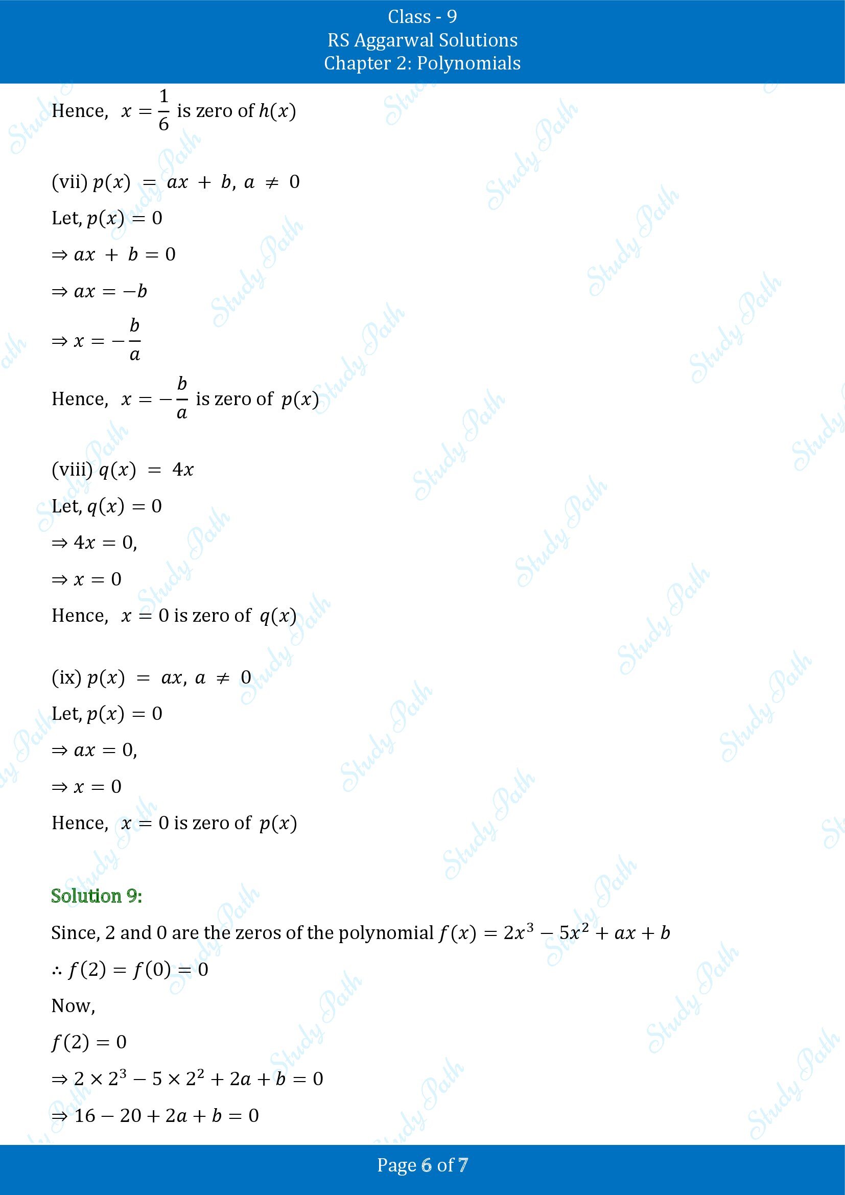 RS Aggarwal Solutions Class 9 Chapter 2 Polynomials Exercise 2B 00006