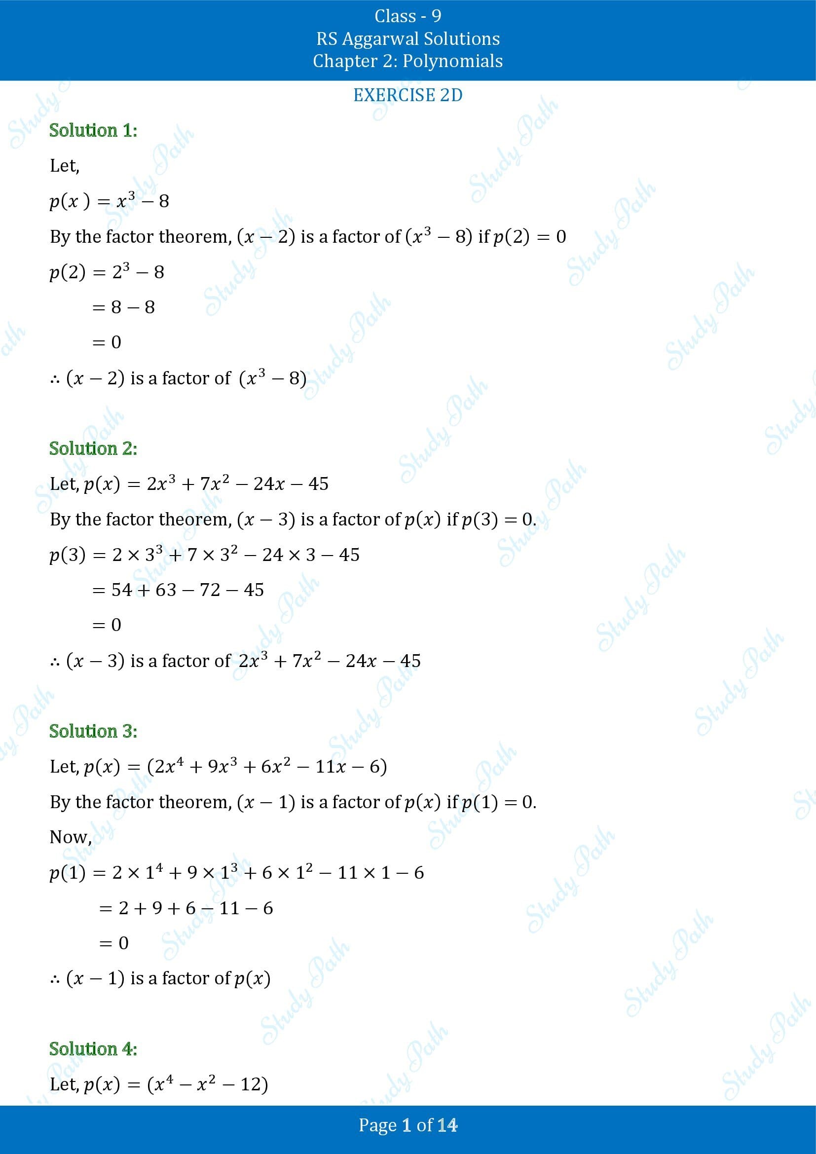 RS Aggarwal Solutions Class 9 Chapter 2 Polynomials Exercise 2D 00001